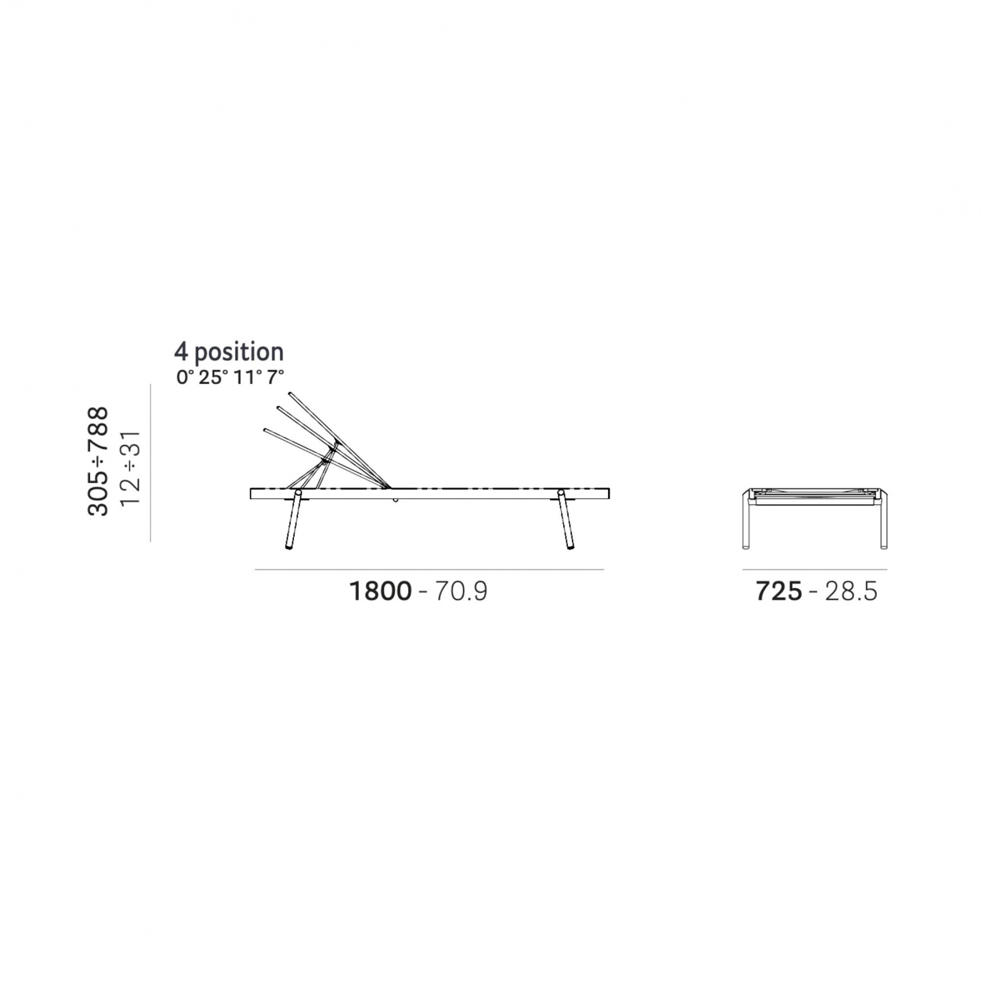 Rail Sunbed with Seat Cushion