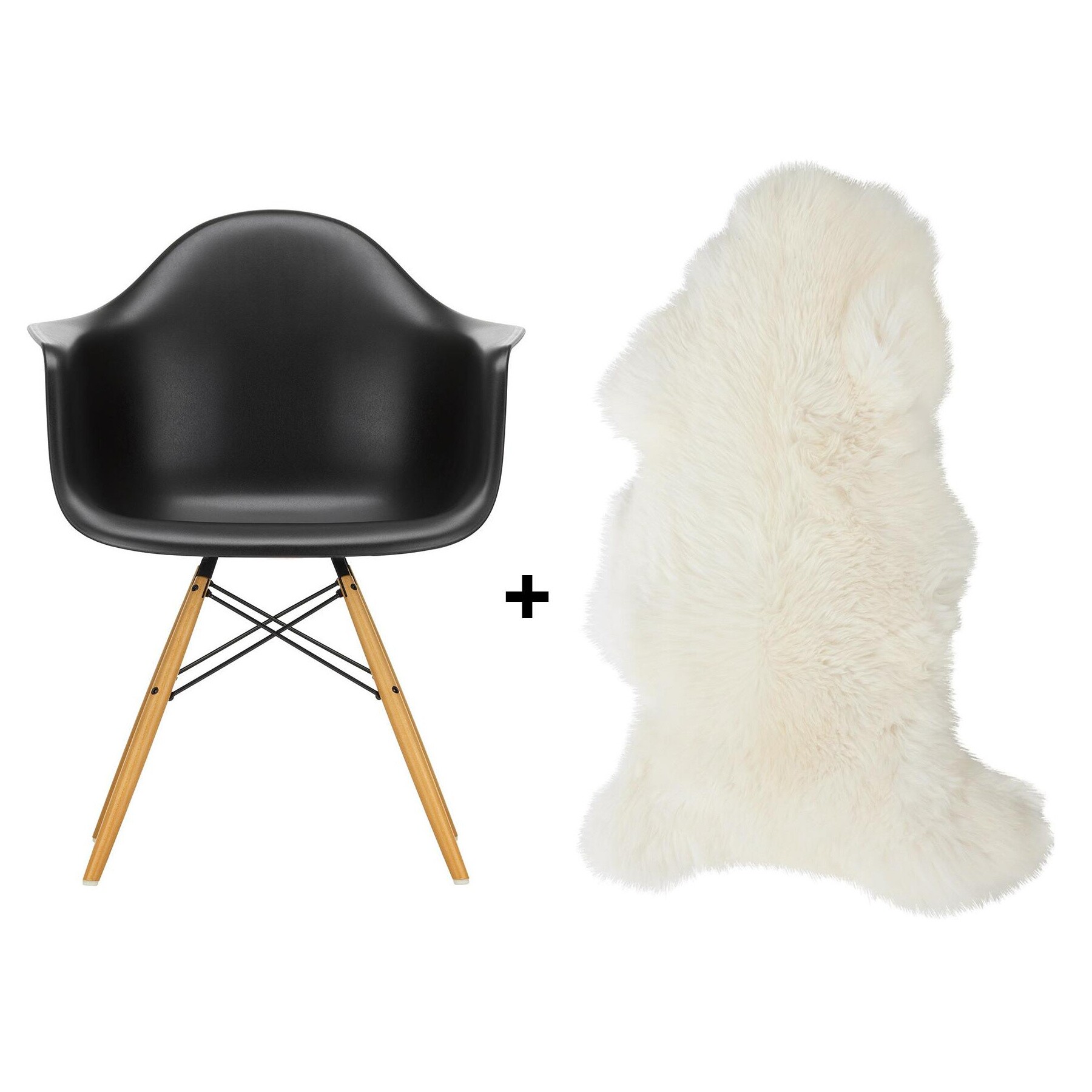 Promotion Set Eames Plastic Armchair DAW RE + Lambskin