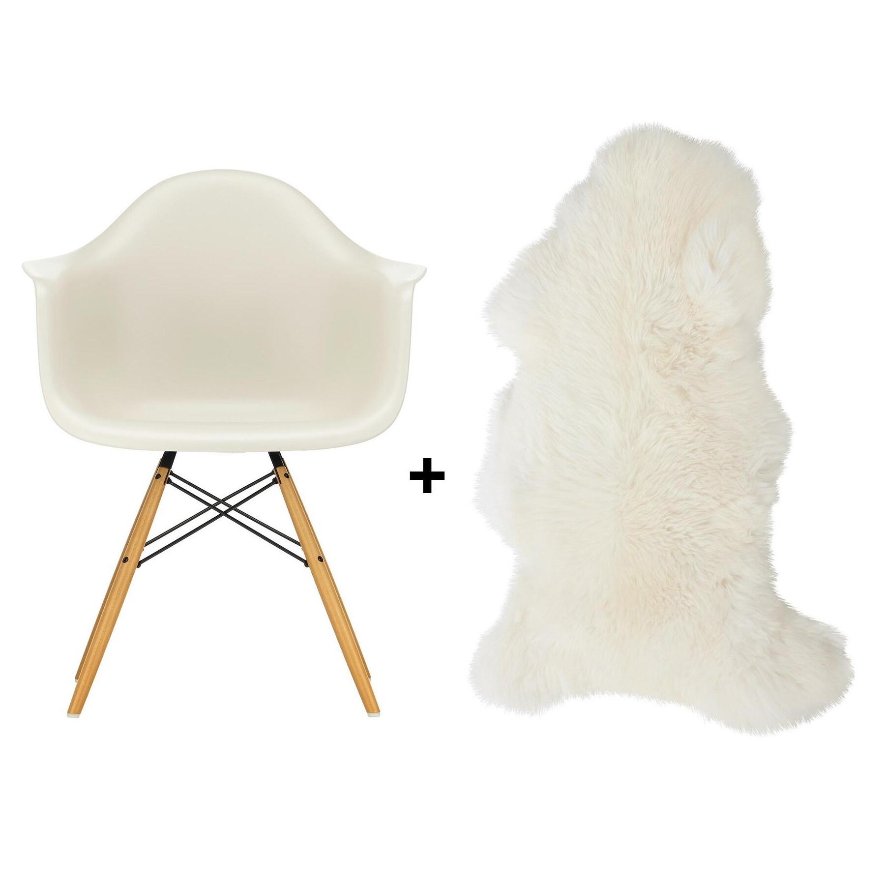Promotion Set Eames Plastic Armchair DAW RE + Lambskin