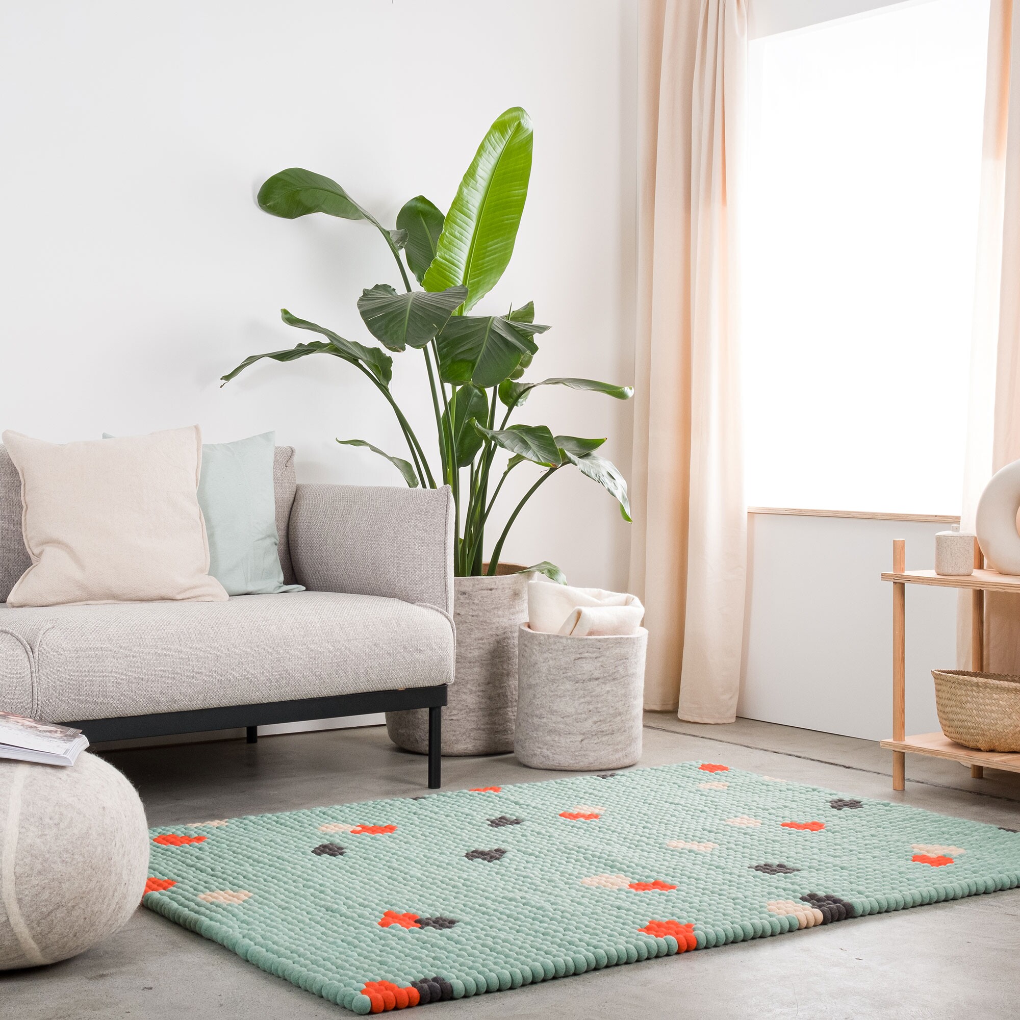 Terra Ocean Felt Ball Rug rectangular