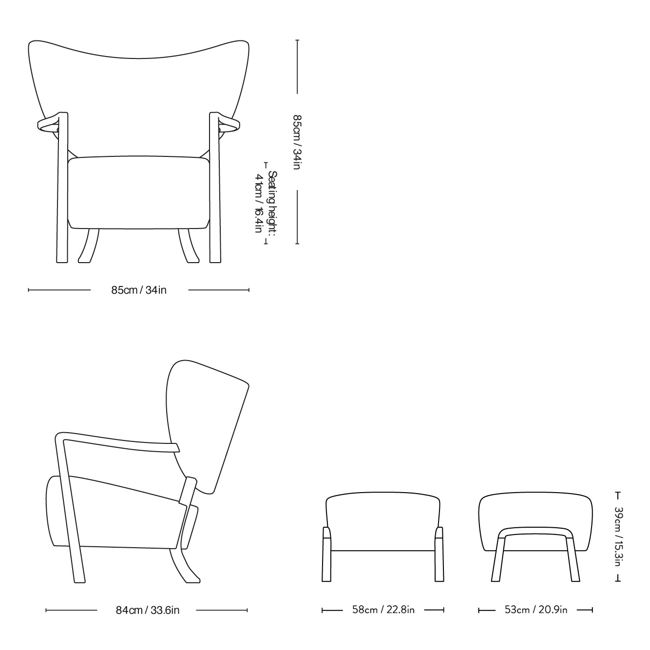 Wulff ATD2 Lounge Chair + Wulff ATD3 Pouf Frame Walnut