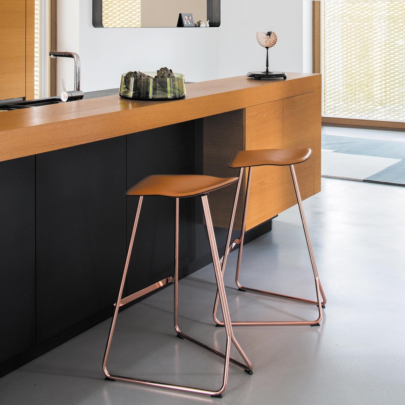 Triton Bar Stool Leather Frame Copper