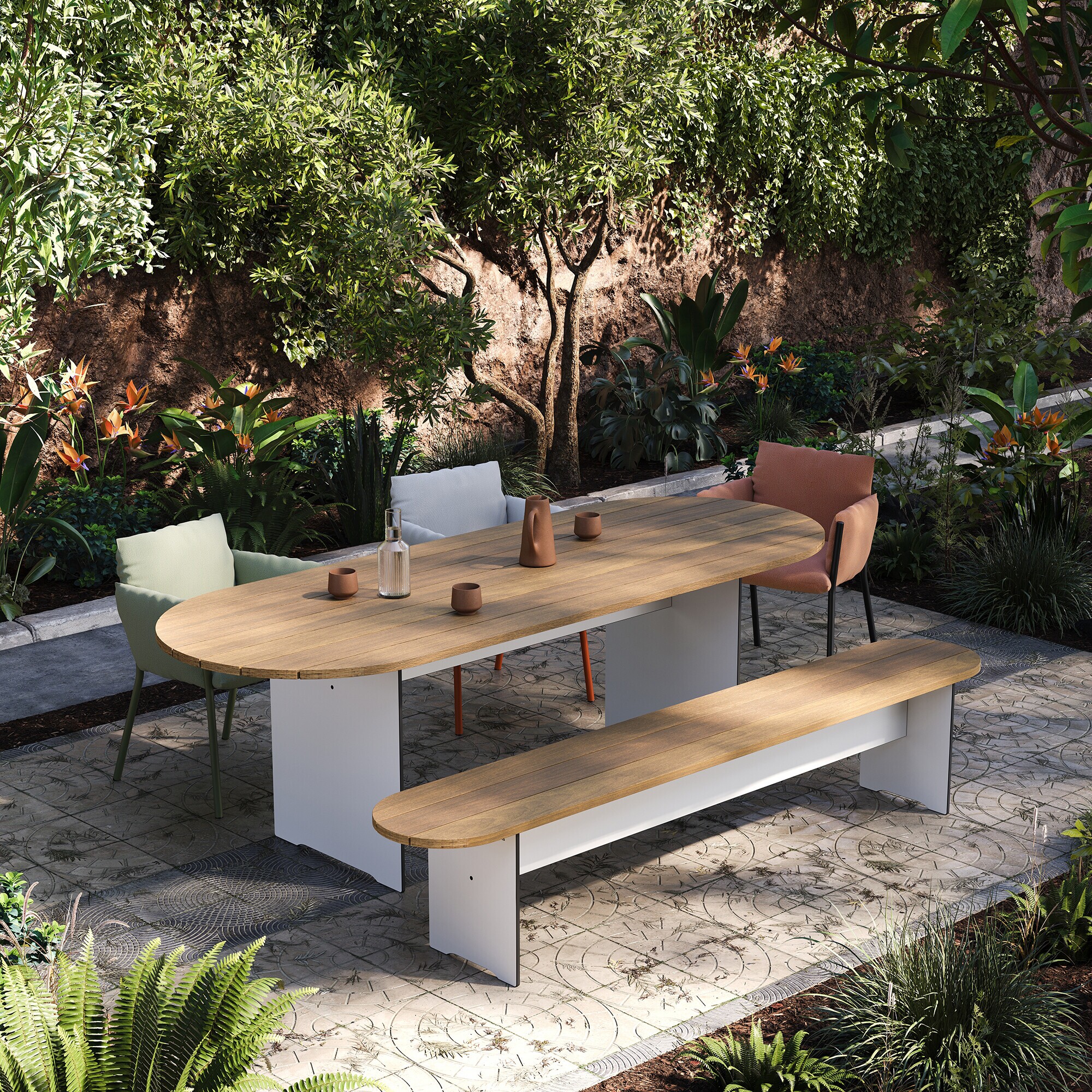 Riva Vario Round Wood Garden Bench XL 230x40cm