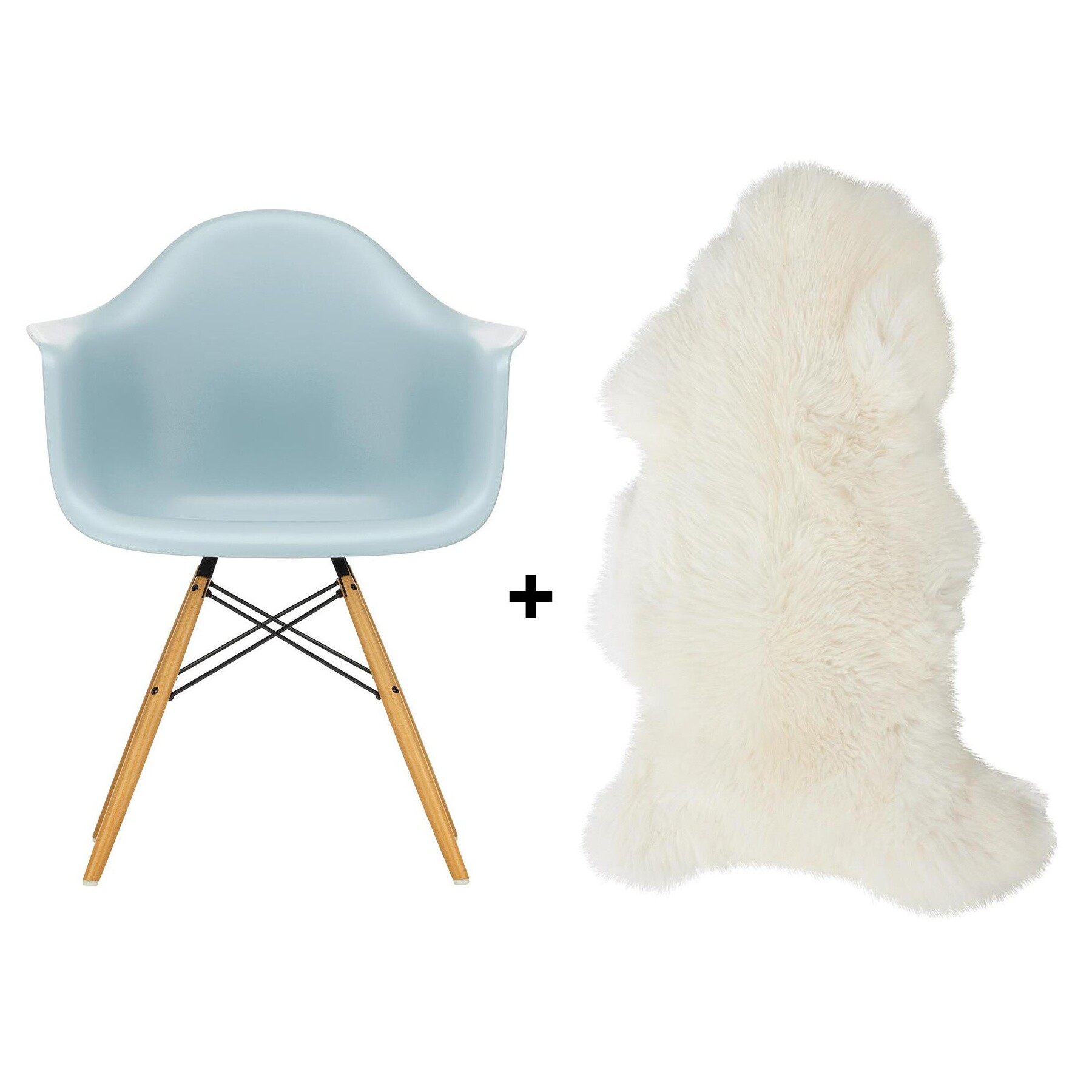 Promotion Set Eames Plastic Armchair DAW RE + Lambskin
