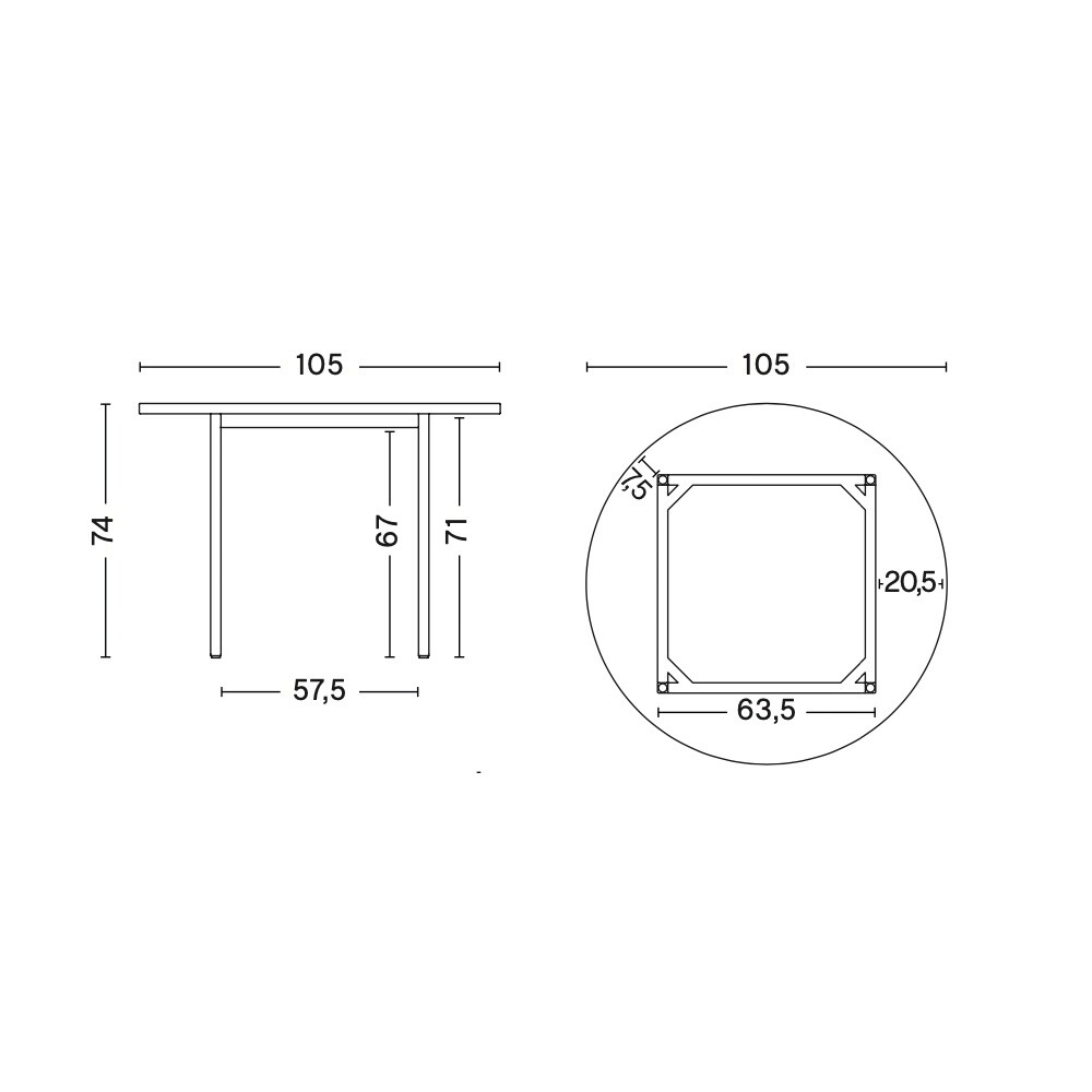 Two-Colour Dining Table Base Ivory Ø105cm