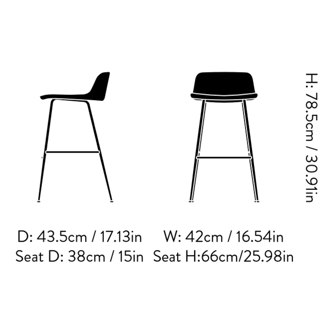 Rely HW83 Bar Stool 66cm Frame Black