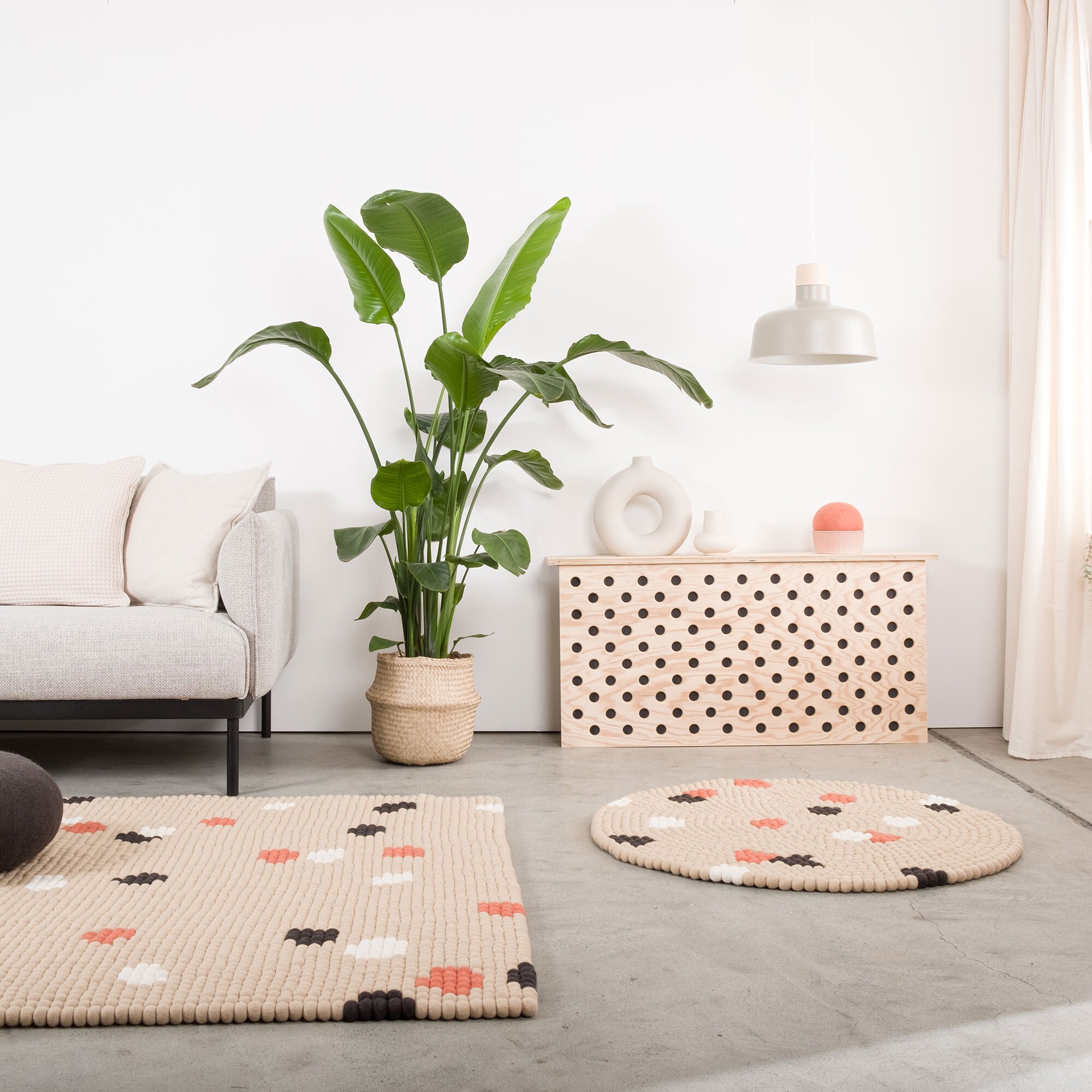 Terra Sand Felt Ball Rug rectangular