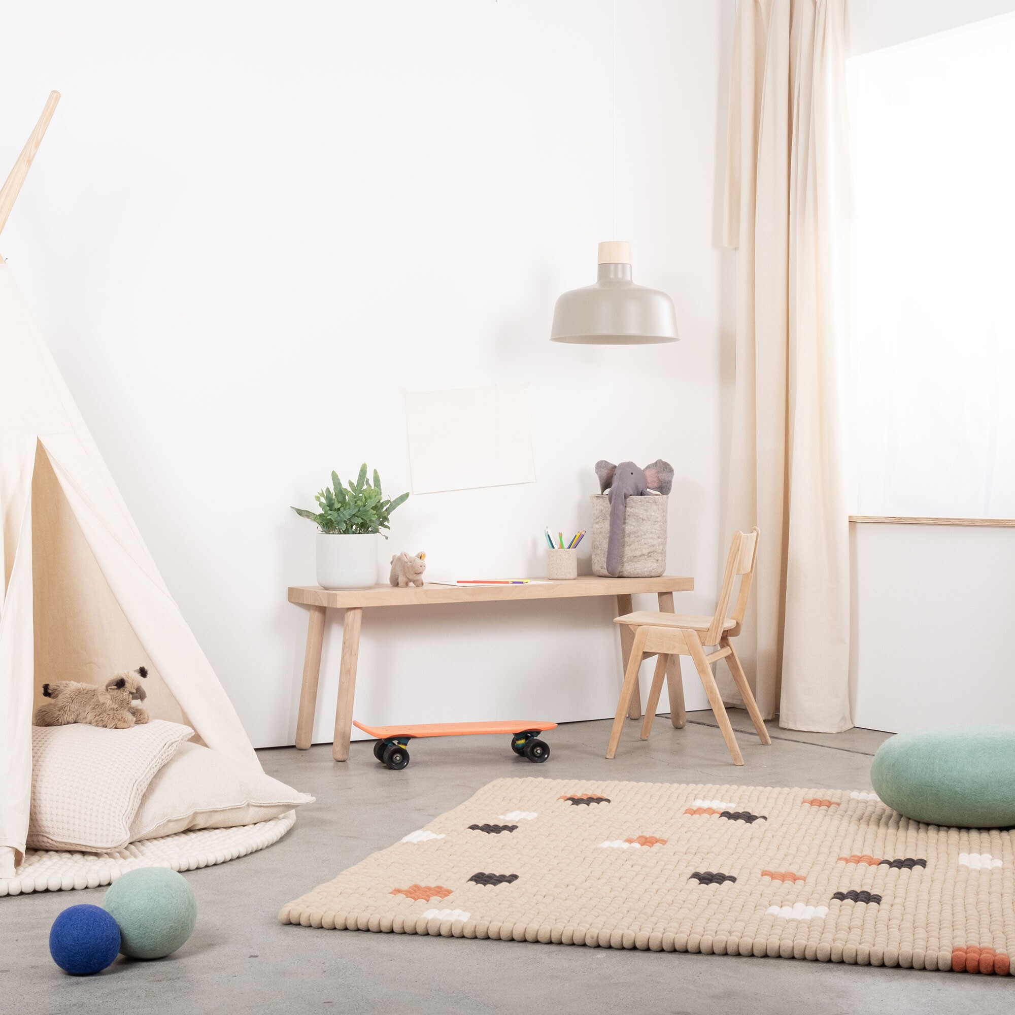 Terra Sand Felt Ball Rug rectangular