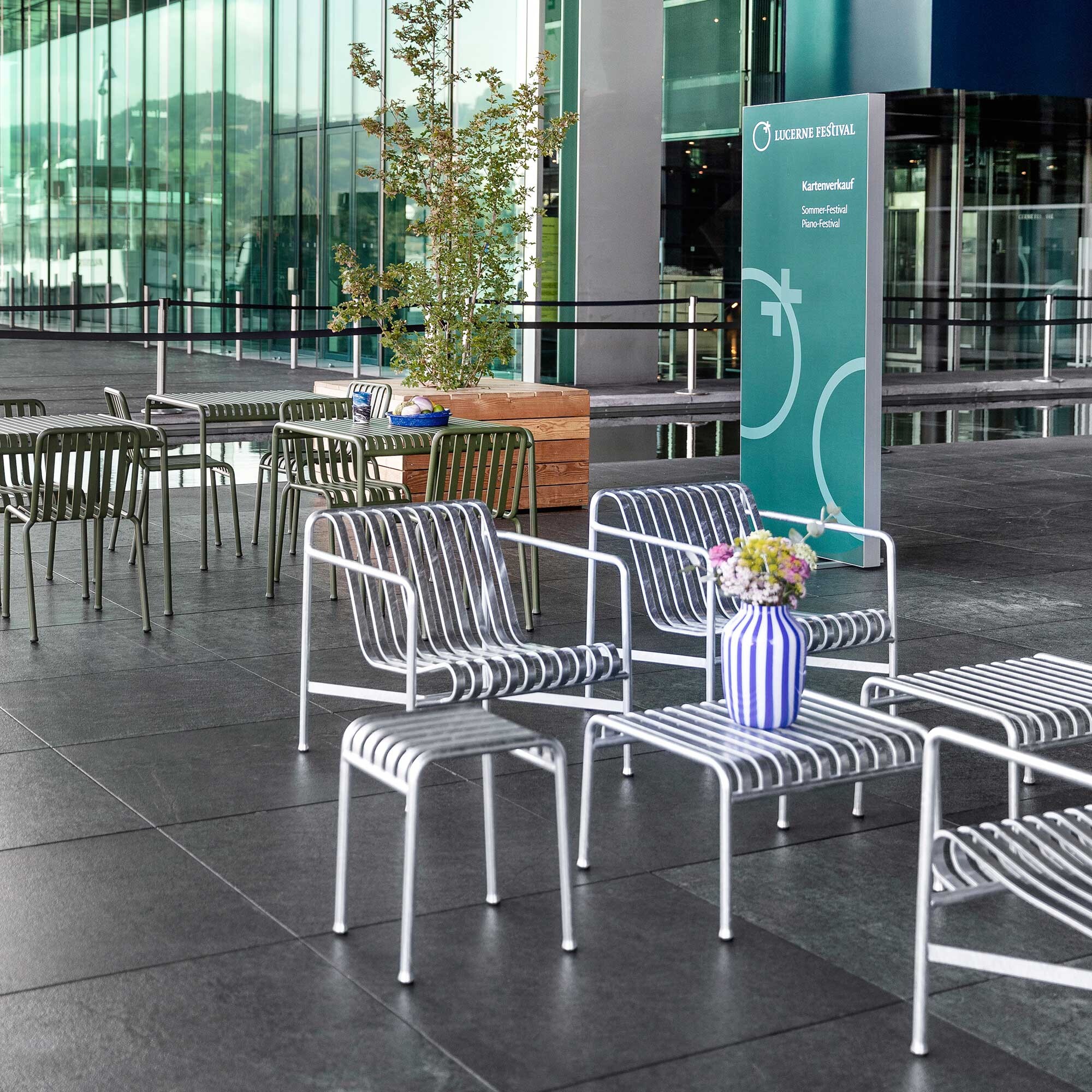 Palissade Ottoman/ Garden Side Table Hot Galvanised Set of 2