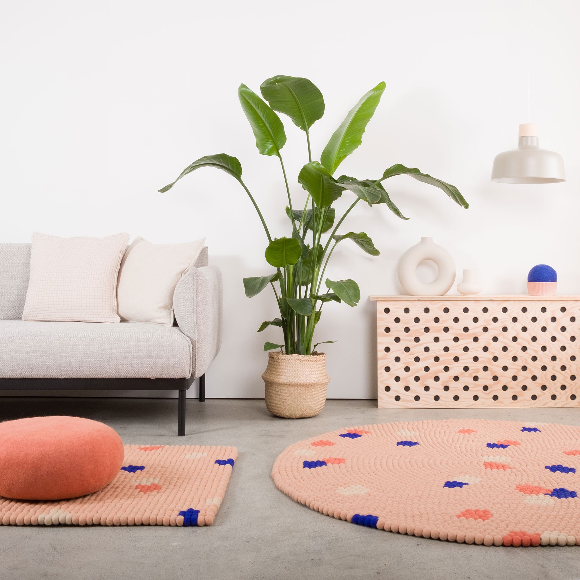 Terra Rose Felt Ball Rug rectangular