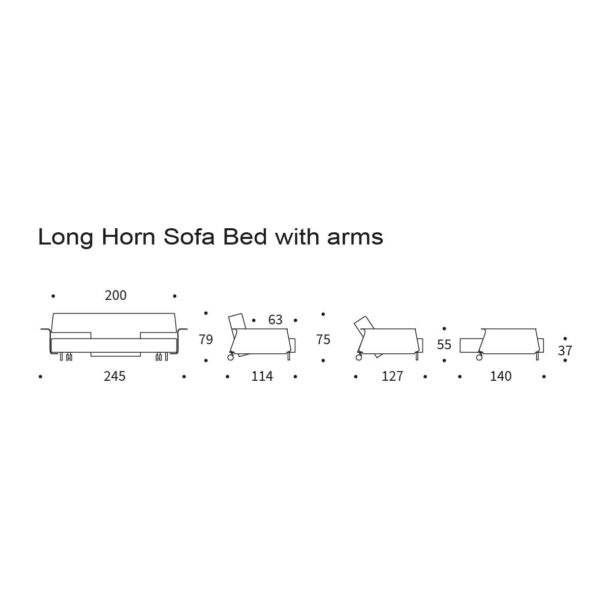 Long Horn Deluxe Excess Sofa Bed with Armrests 245x114cm