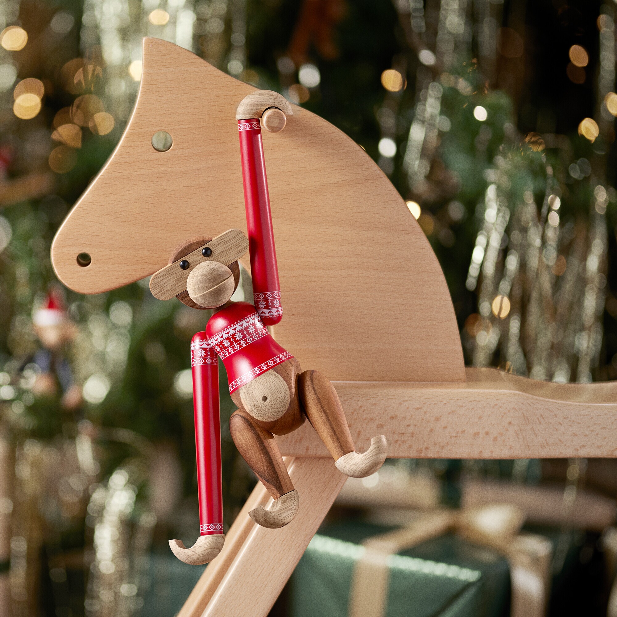 Wooden Figurine Monkey Small  with Christmas Jumper