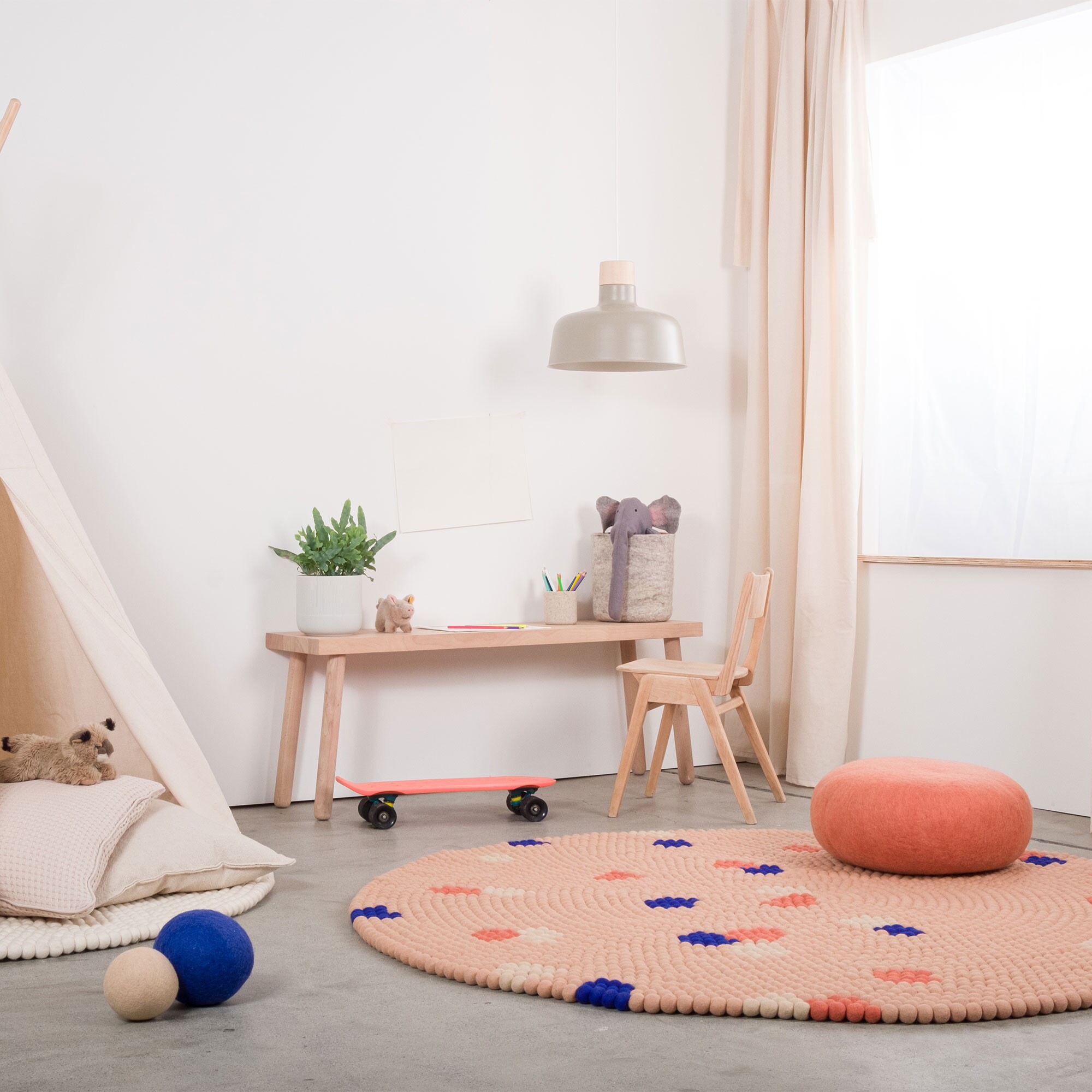 Terra Rose Felt Ball Rug