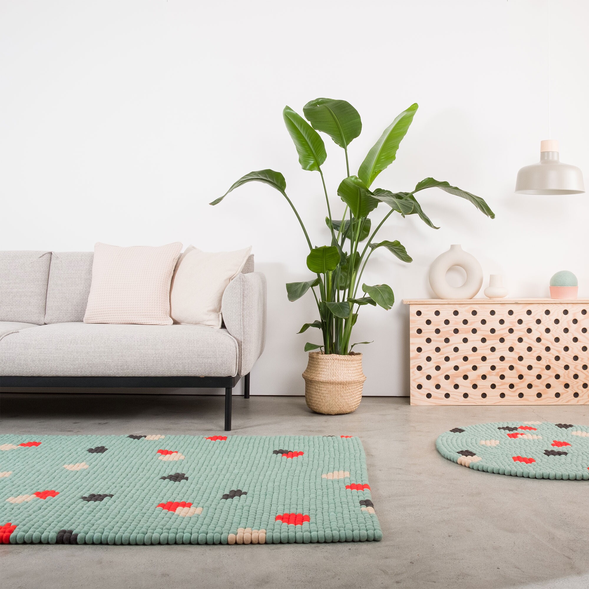 Terra Ocean Felt Ball Rug rectangular