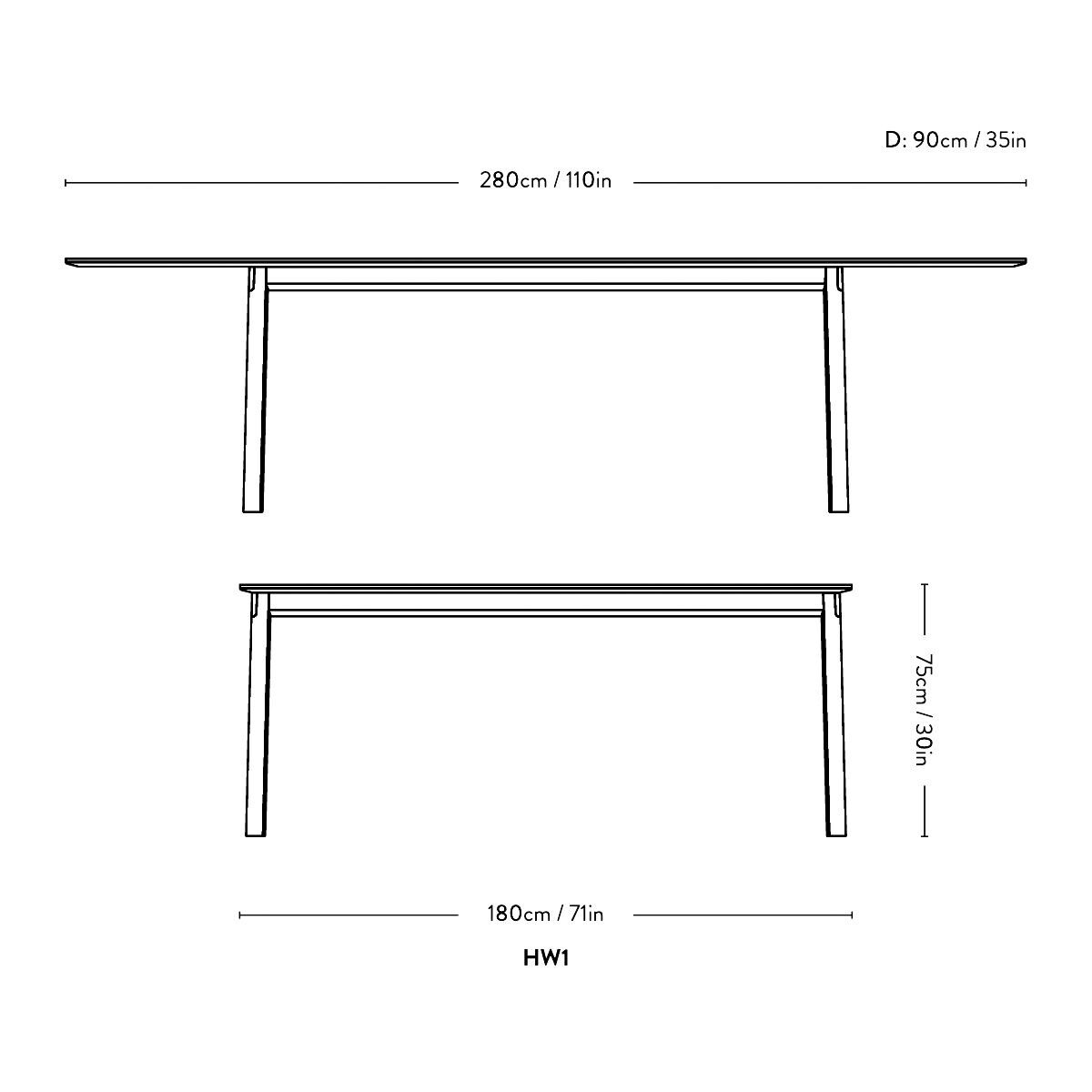 Patch HW1 Dining Table 180x90x75cm Extendable