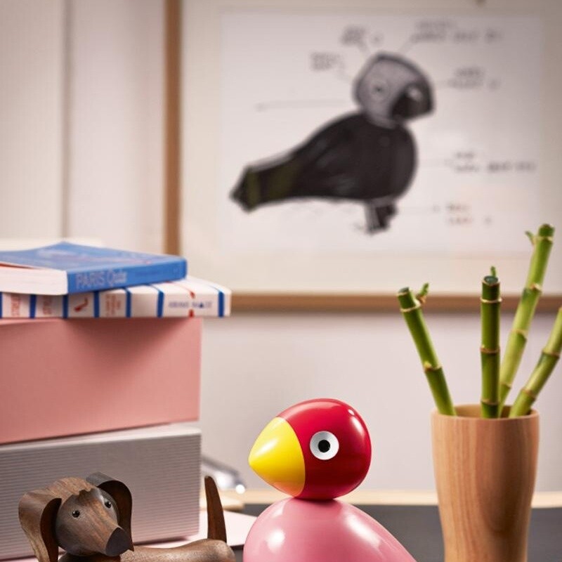 Wooden Figurine Songbird lacquered