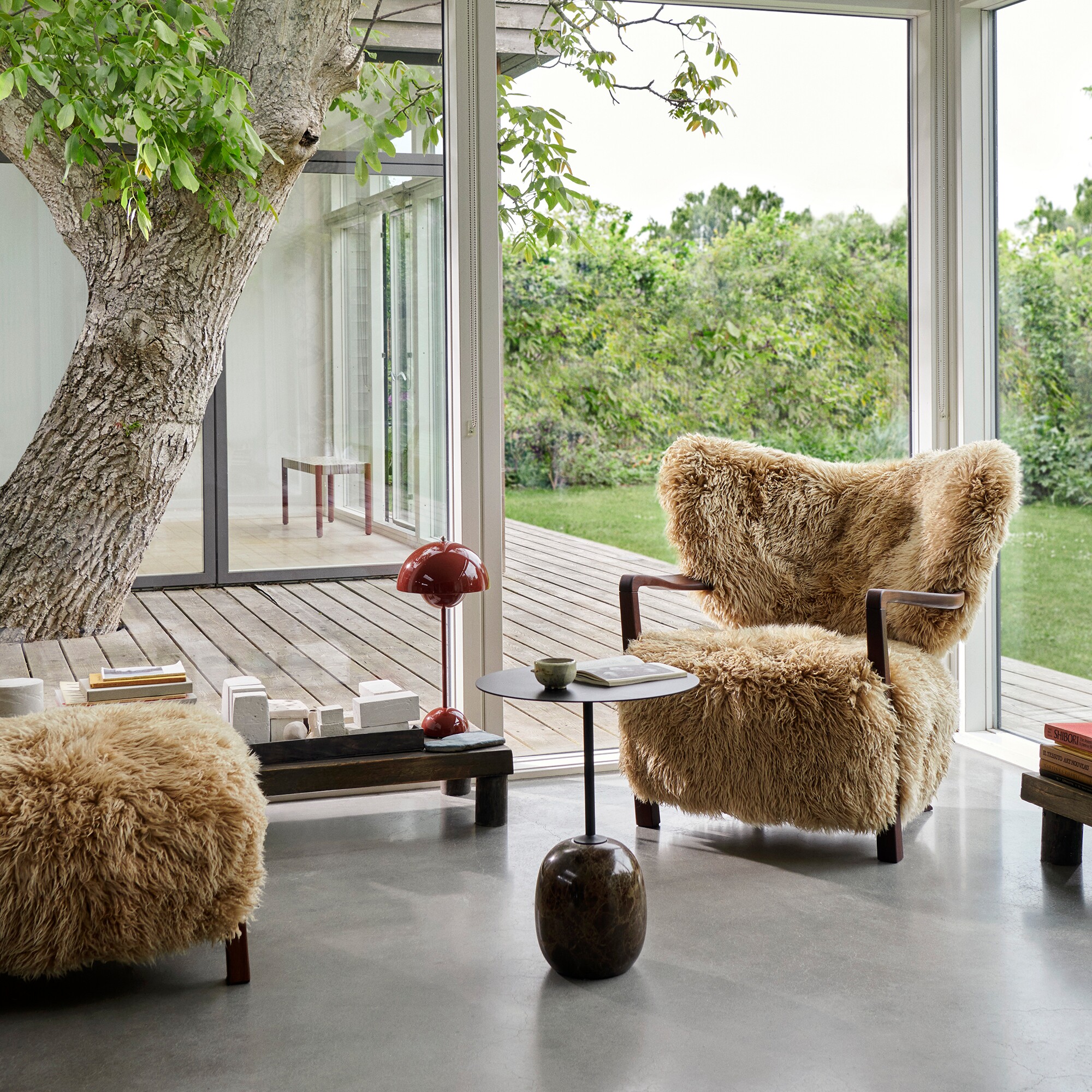 Wulff ATD2 Lounge Chair + Wulff ATD3 Pouf Frame Walnut