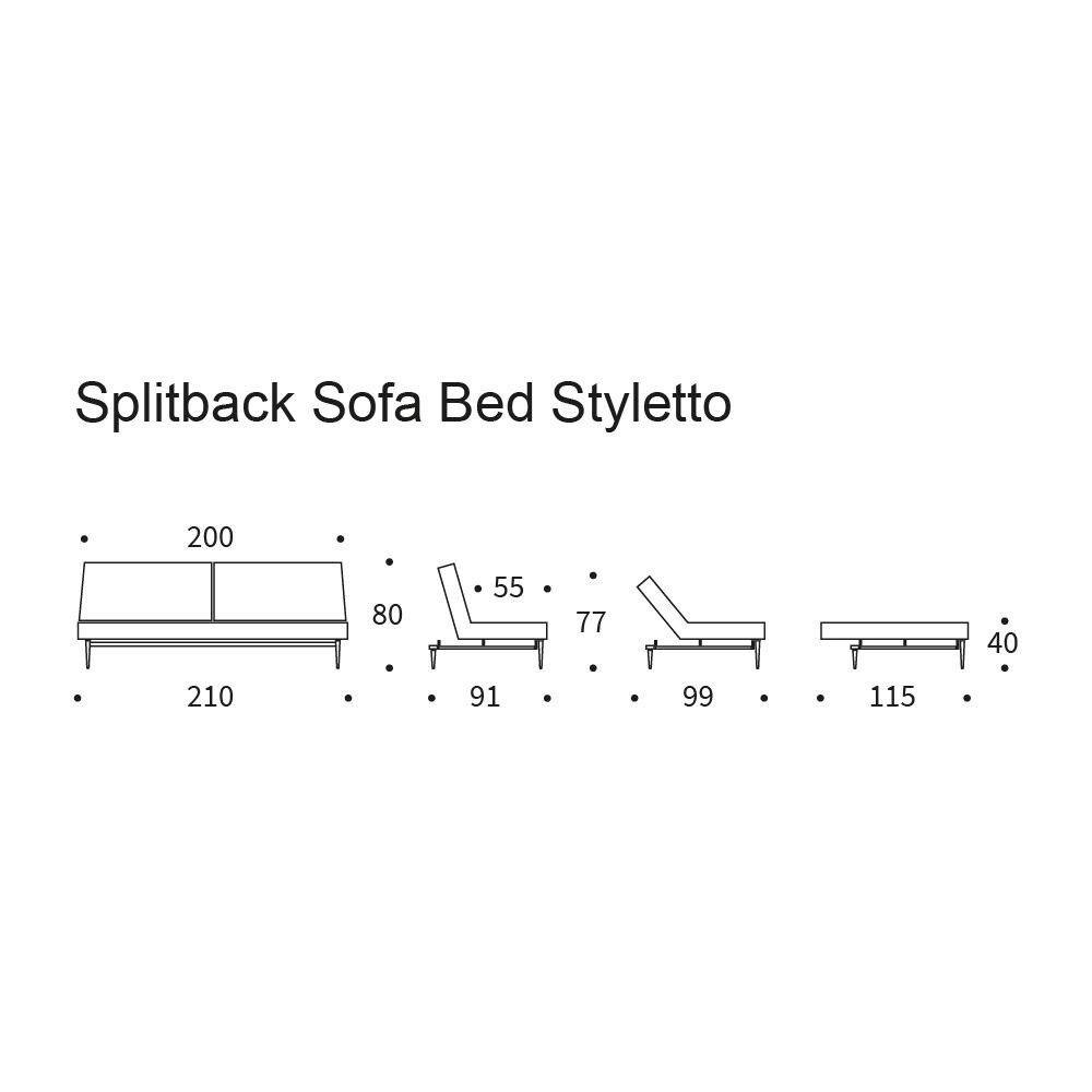 Splitback Styletto Sofa Bed Black Wood 210x91cm