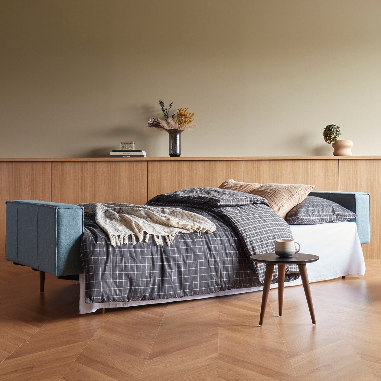 Splitback Styletto Sofa Bed With Armrests Dark Wood