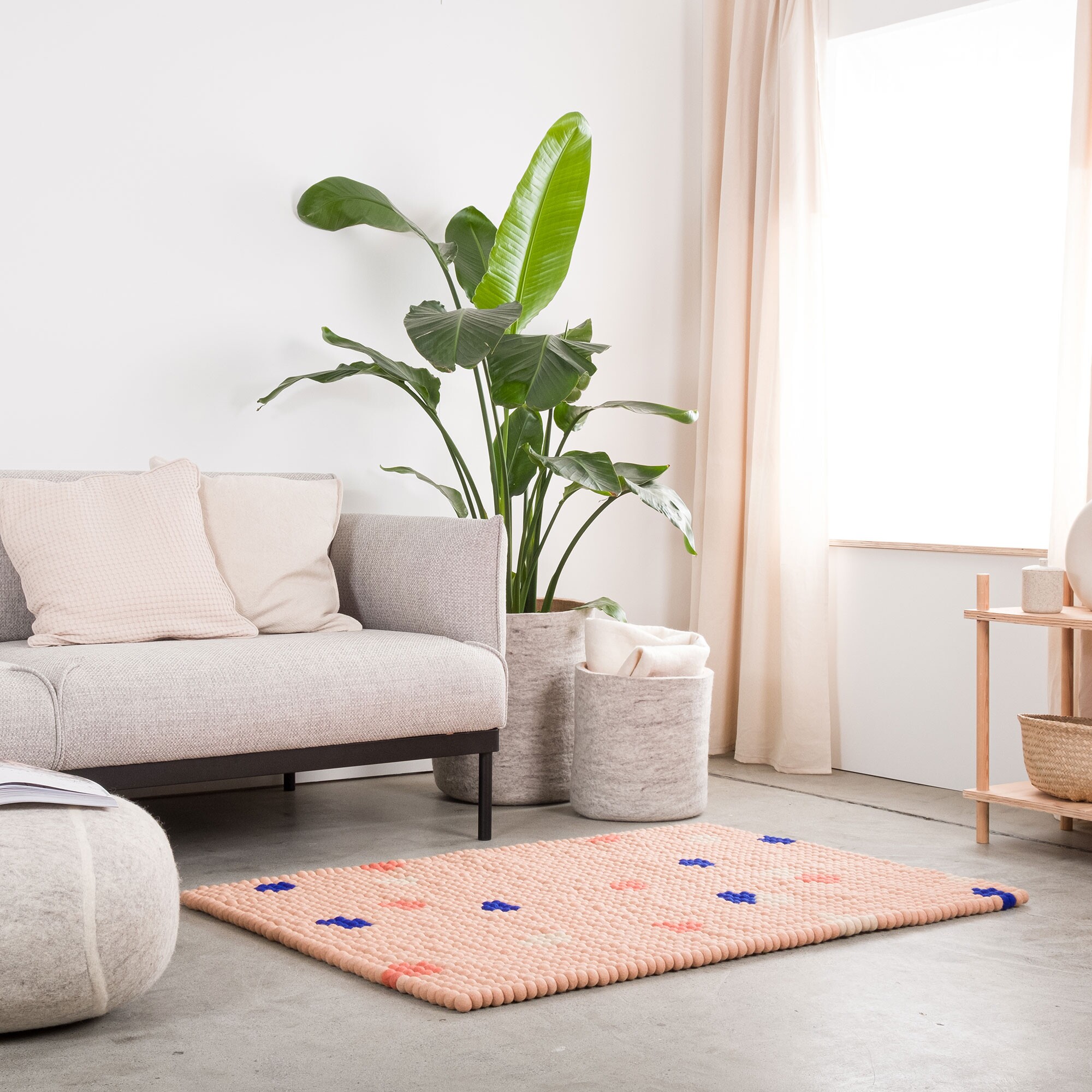 Terra Rose Felt Ball Rug rectangular