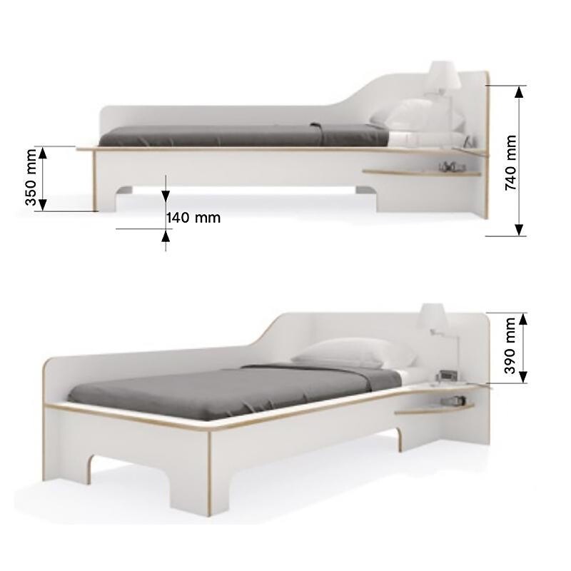 Plane Single Bed With Storage Box Right 90x200cm