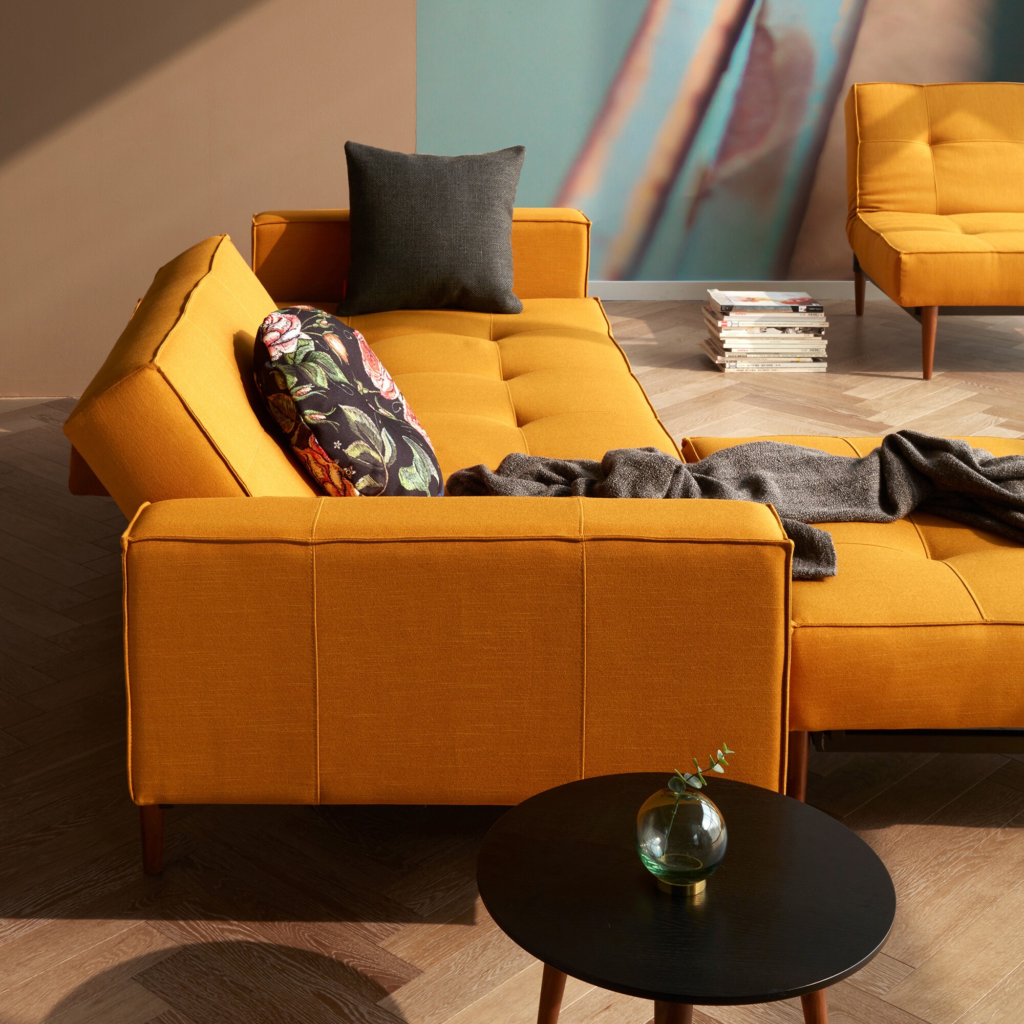 Splitback Styletto Sofa Bed With Armrests Dark Wood