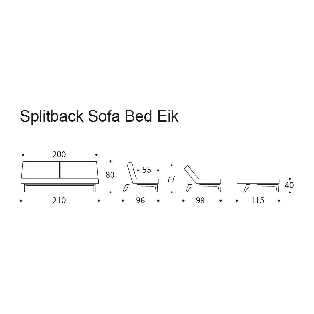 Splitback Sofa Bed Oak 210x96cm