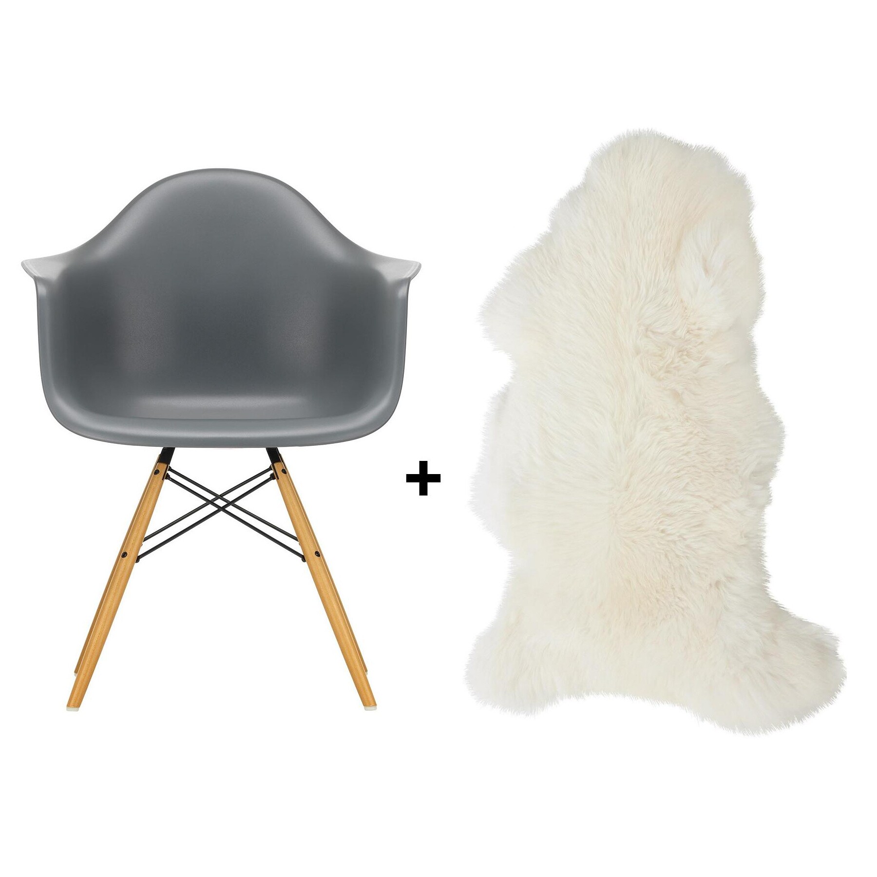 Promotion Set Eames Plastic Armchair DAW RE + Lambskin