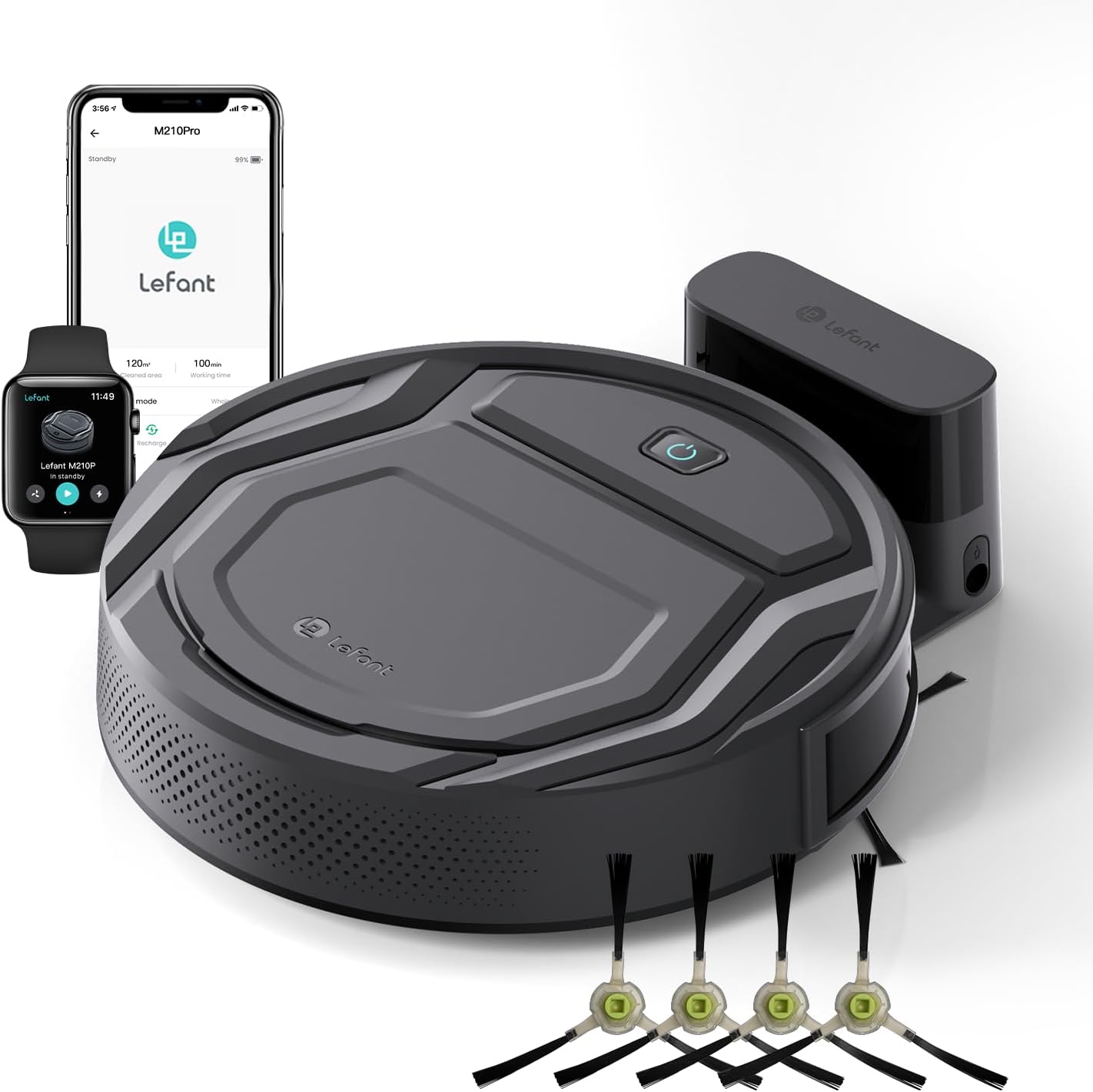 Lefant M3 Robot Vacuum, Robot Vacuum and Mop, 12000Pa Suction, Anti-Tangle Brushes, Dual Spinning Mop, Auto Mop Washing, Drying, Self-Emptying, Self-Refilling, for Pet Hair Dust, App Voice Control
