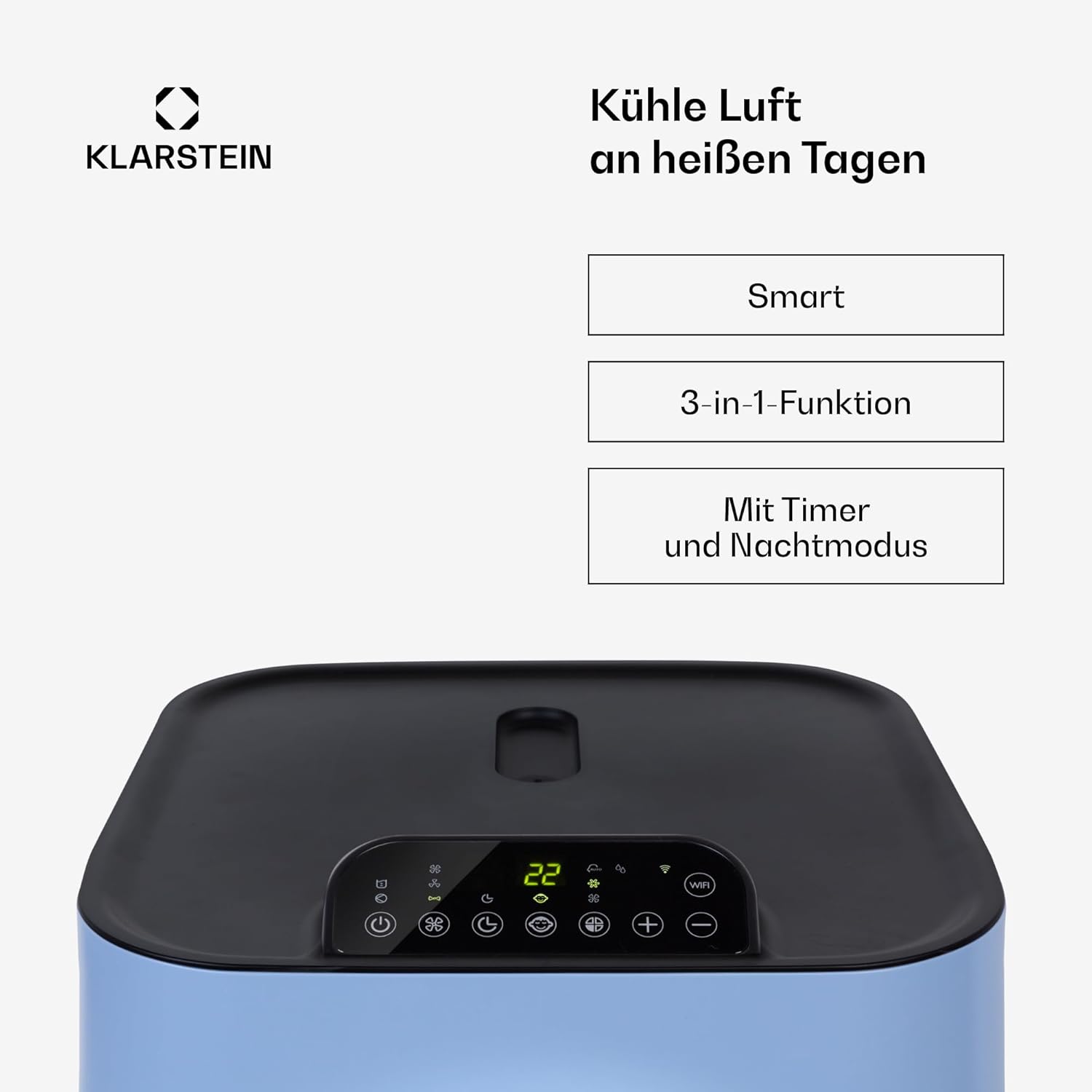 Klarstein portable air conditioner with exhaust pipe, 5-in-1 air conditioner(Blau)