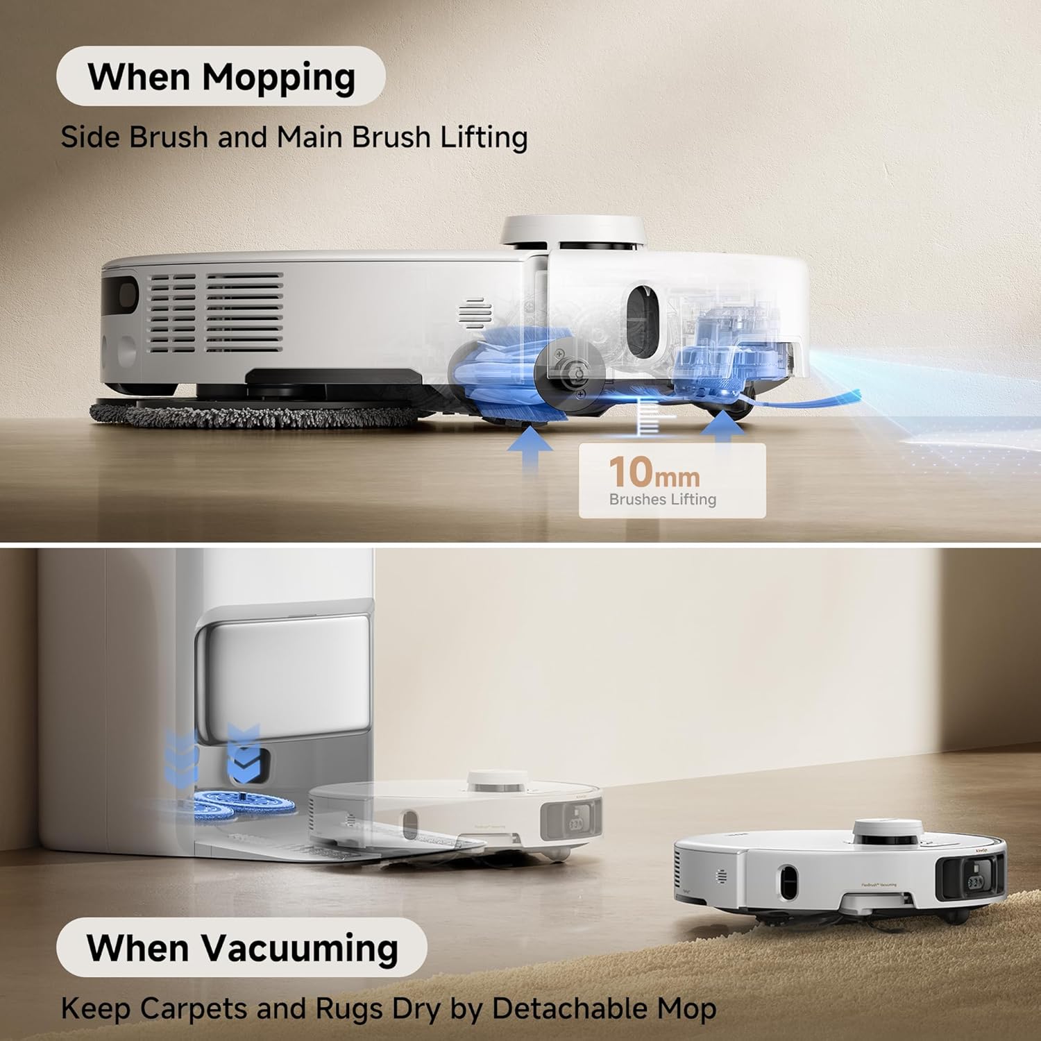 Mova P10 Pro Ultra Robot Vacuum and Mop 13,000Pa Suction, 140°F Hot Water Auto Mop Washing & Drying, Dual Spinning Extenable Mop,10.5mm Lifting for Carpet, 360°Obstacle Avoidance, App Control