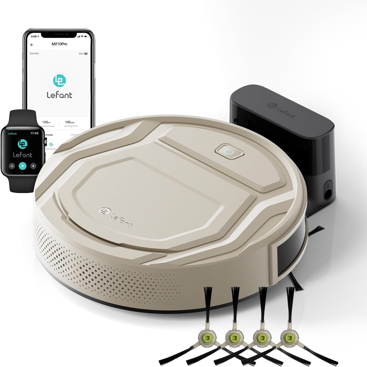 Lefant M3 Robot Vacuum, Robot Vacuum and Mop, 12000Pa Suction, Anti-Tangle Brushes, Dual Spinning Mop, Auto Mop Washing, Drying, Self-Emptying, Self-Refilling, for Pet Hair Dust, App Voice Control