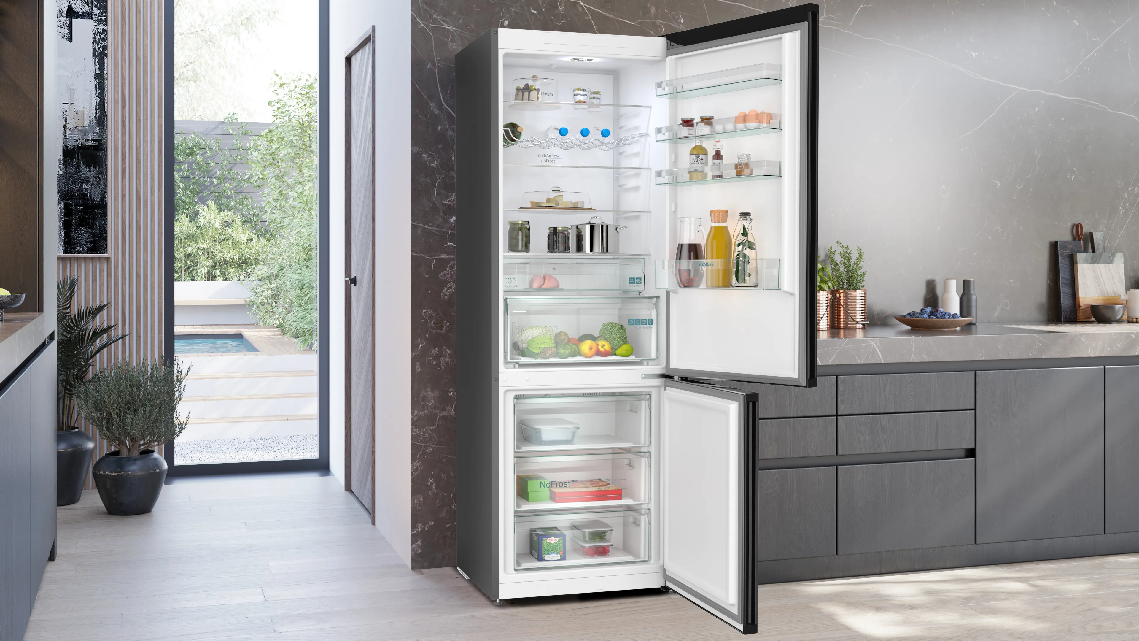 SIEMENS KG49NXXCF iQ300 Free-standing fridge-freezer with freezer at bottom 203 x 70 cm Brushed black steel antiFingerprint, Total noFrost