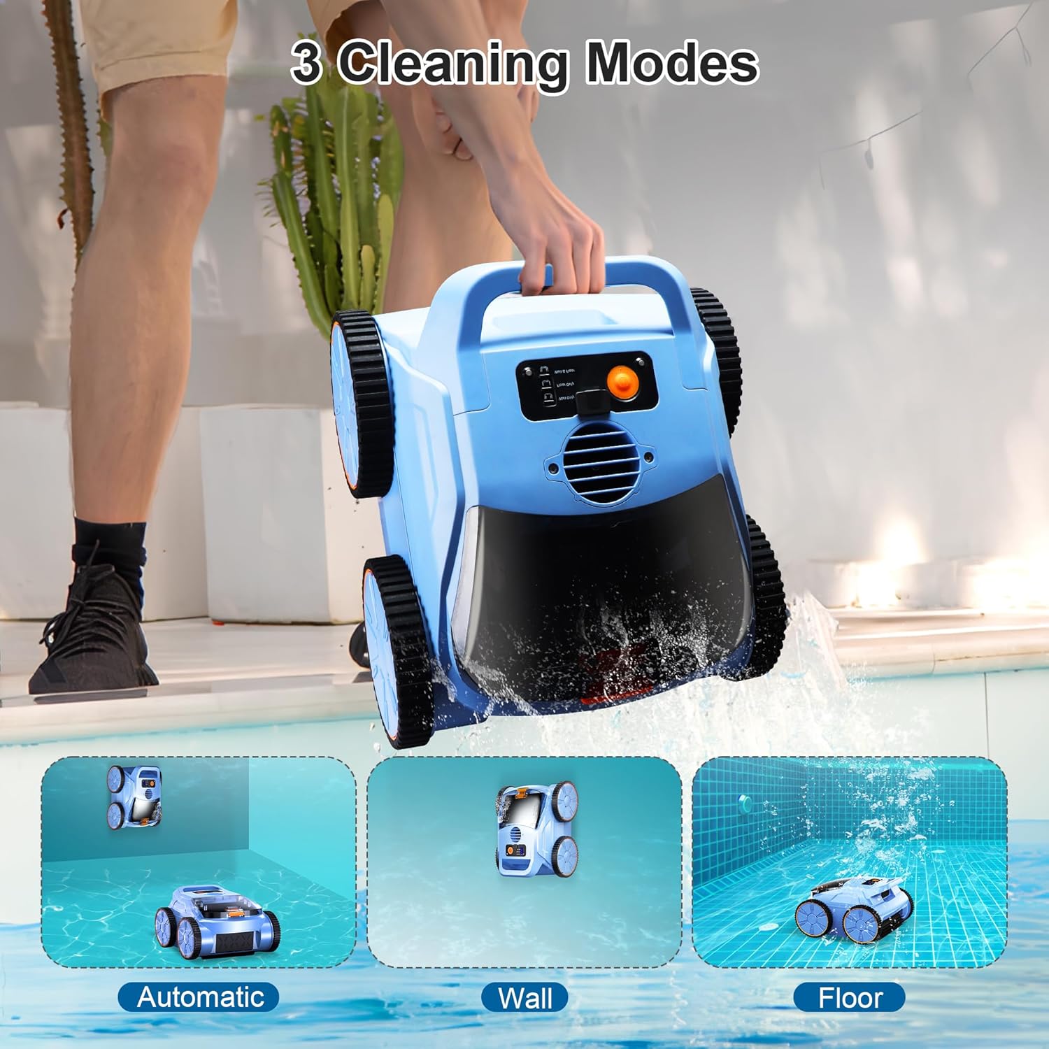 (2025 Upgrade) Pool Vacuum for Inground Pools, Robotic Pool Cleaner, Wall Climbing Pool Cleaner, Cleans Pool Floors, Drain & Walls & Waterline, Cleaning Up to 2100 Sq.ft, 180 Min