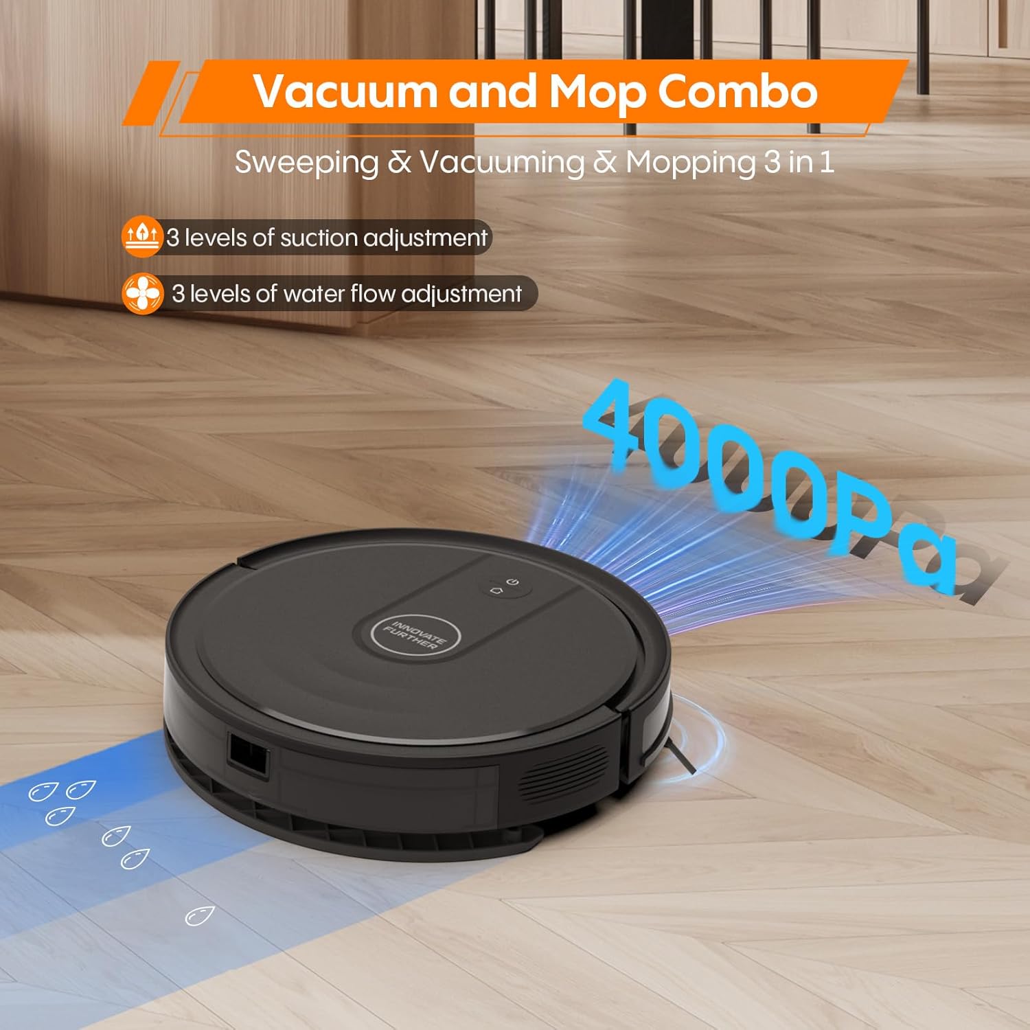 Robot Vacuum and Mop Combo : 3-in-1 Robotic Vacuum Cleaner, 2.87