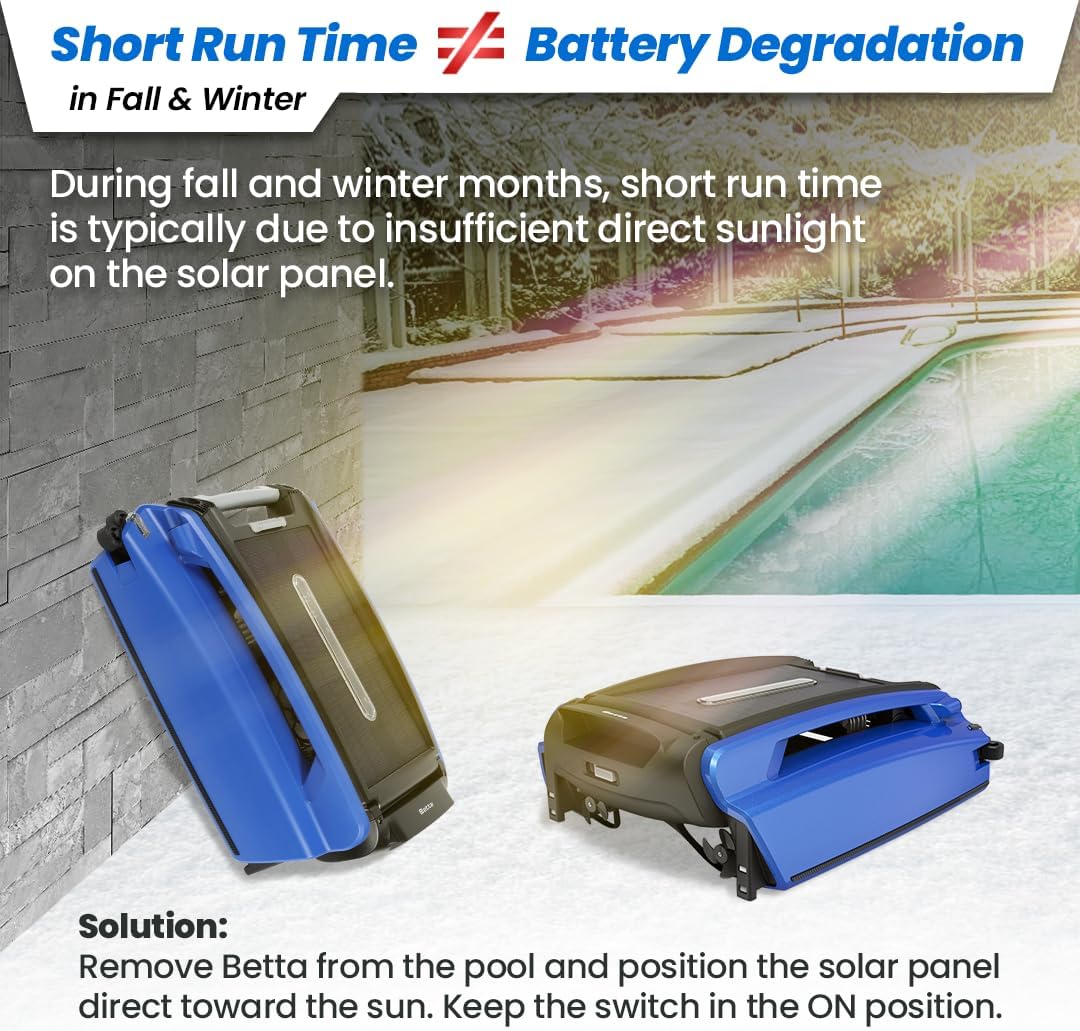 Betta SE Solar Powered Automatic Robotic Pool Surface Skimmer Cleaner with 24/7 Continuous Cleaning Battery Power and Re-Engineered Twin Salt Chlorine Tolerant Motors (White)