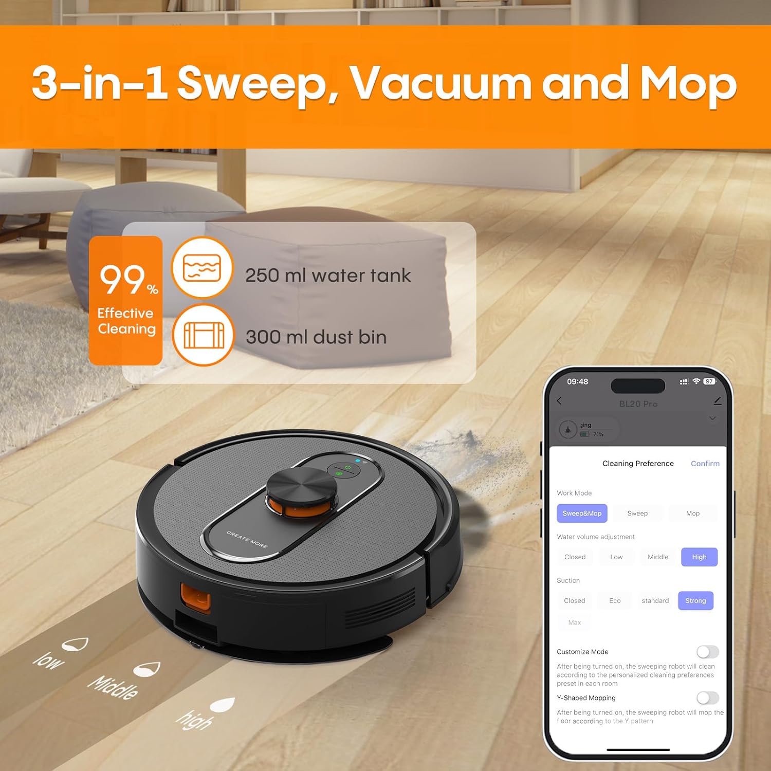 Robot Vacuum and Mop with Self-Emptying, 5000Pa Robotic Vacuum with LiDAR Navigation, Mapping, 60-Day Hands-Free Cleaning, No-Go Zones,Wi-Fi/App/Alexa Control, Ideal for Pet, Hard Floors, Carpet