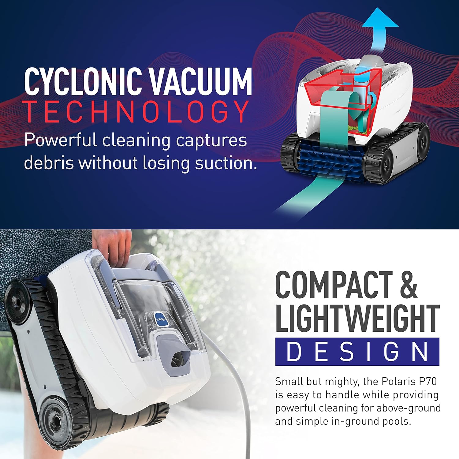 Polaris P724 Robotic Pool Cleaner, Lightweight Energy-Efficient Cleaner Perfect for In-Ground Pools up to 36-Feet, Cleans in as Little as 2.5 Hours