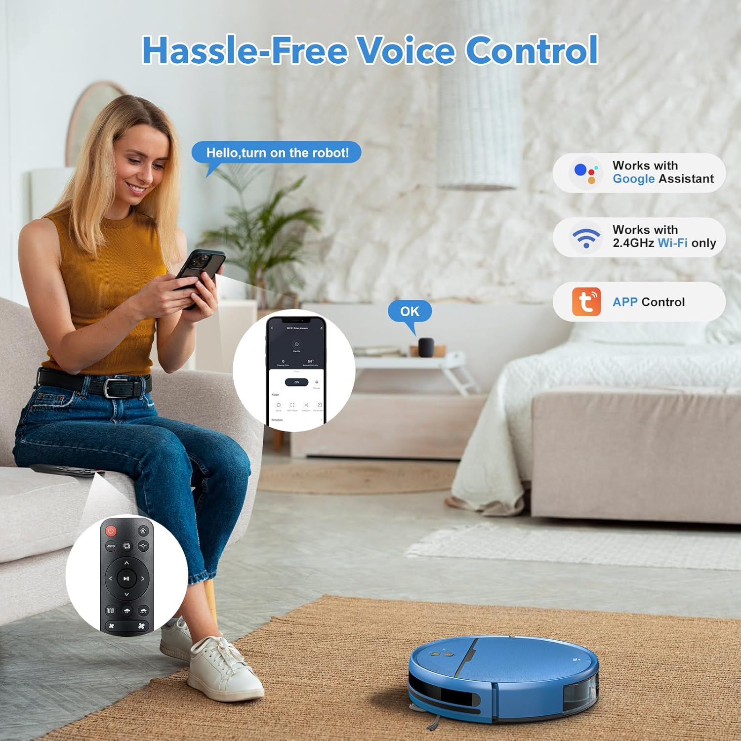 Robot Vacuum and Mop Combo, 2 in 1 Robot Vacuums Cleaner with WiFi/App, Robotic Vacuum with Strong Suction, Schedule, Self-Charging, Slim, Quiet, Ideal for Hard Floor, Pet Hair, Low Pile Carpet