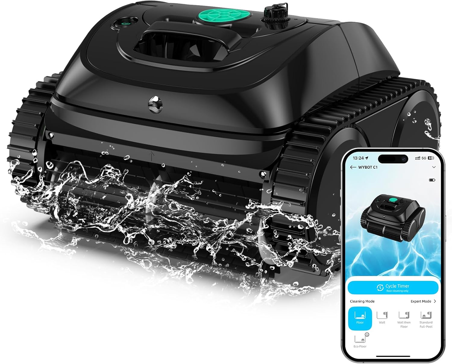 (2025 Upgrade) WYBOT C1 Cordless Pool Vacuum for Inground Pools, 4-in-1 Robotic Pool Cleaner, Auto Wall & Waterline Cleaning Up to 1,614 Sq.ft, Smart Navigation, App Support