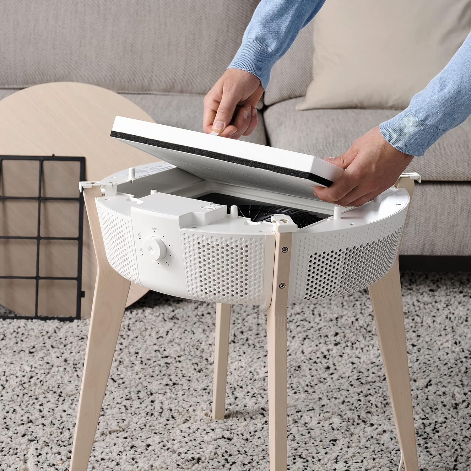 IKEA STARKVIND table with air purifier, stained oak veneer/white