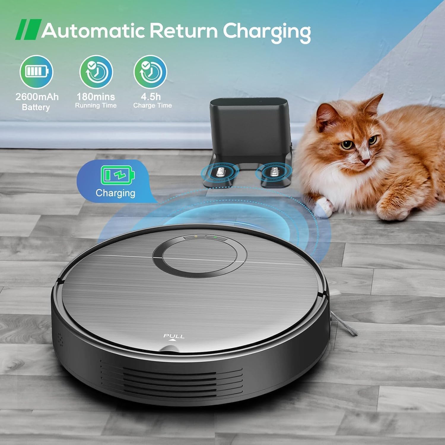 Robot Vacuum and Mop Combo, Robotic Vacuum Cleaner 2 in 1 Vacuuming Mopping with Schedule, Wi-Fi/App/Remote, Max Suction 2000Pa, Self-Charging, Slim, Ideal for Hard Floor, Pet Hair, Low-Pile Carpet