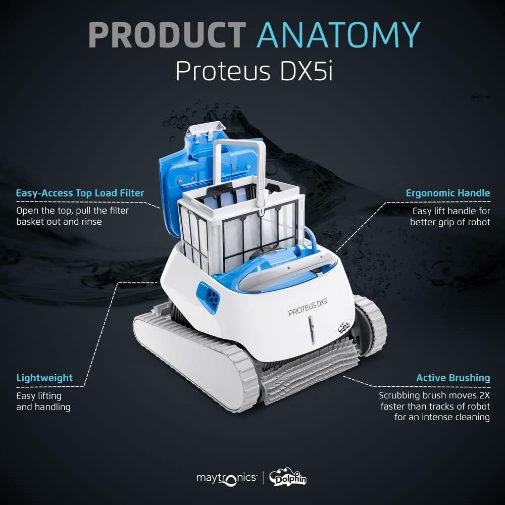 Dolphin Proteus DX3 Automaitc Robotic Pool Vacuum Cleaner, Wall Climbing, Active Scrubber Brush, Ideal for In-ground Pools up to 33 FT in Length