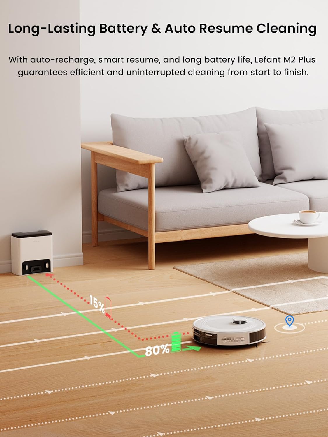 Lefant M2 Plus Robot Vacuum and Mop Combo,190° PSD Obstacle Avoidance,LIDAR Navigation,40-Day Capacity,Powerful Suction,Perfect for Pet Hair,140 Min Runtime, WiFi/App/Alexa