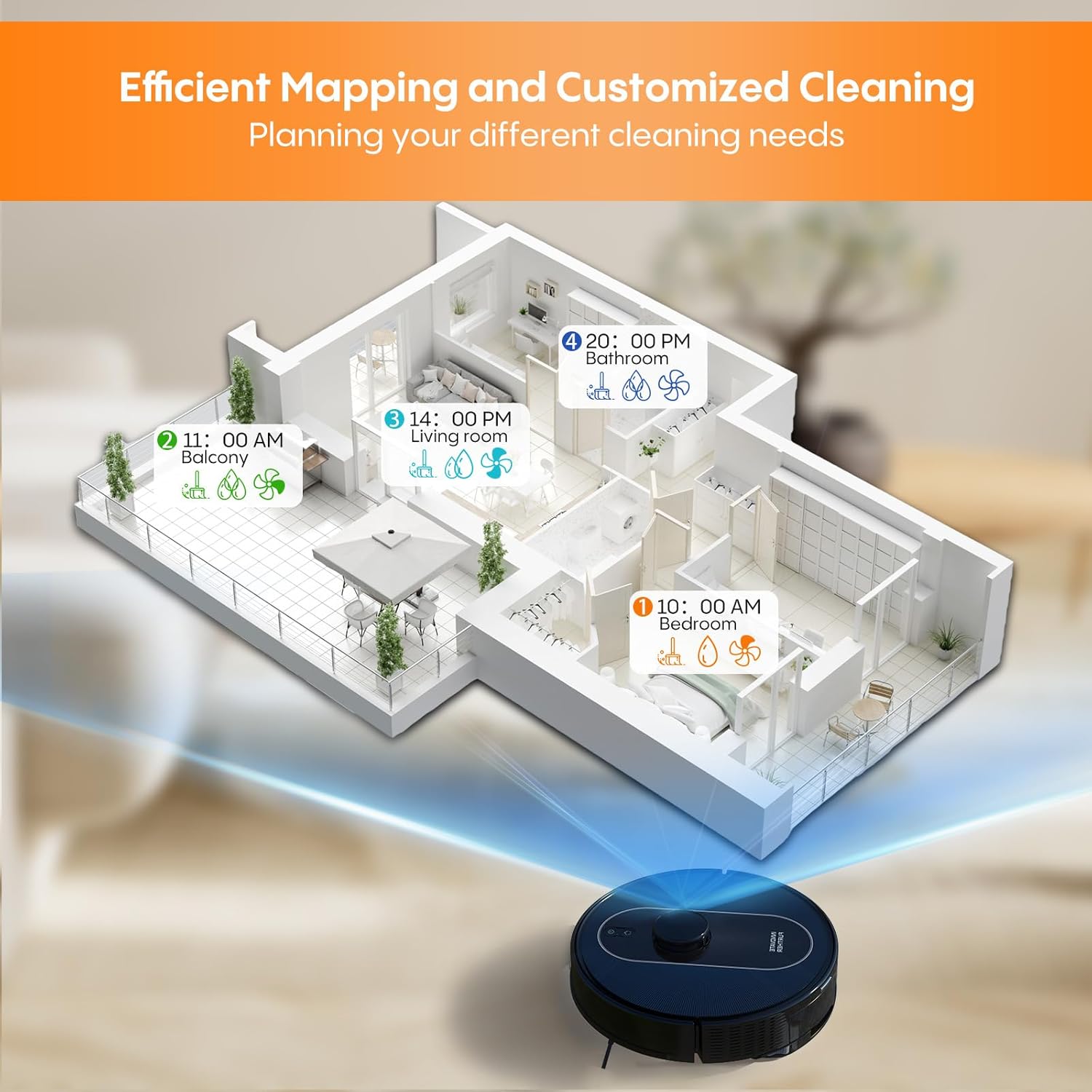 Robot Vacuum and Mop: Self-Emptying 5000Pa Robotic Vacuum Real-Time Mapping/No-Go Zones for 60 Days Hands-Free Cleaning, 3-in-1 LiDAR Navigation Alexa/APP Robot Vacuum Cleaner for Hard Floor & Carpet