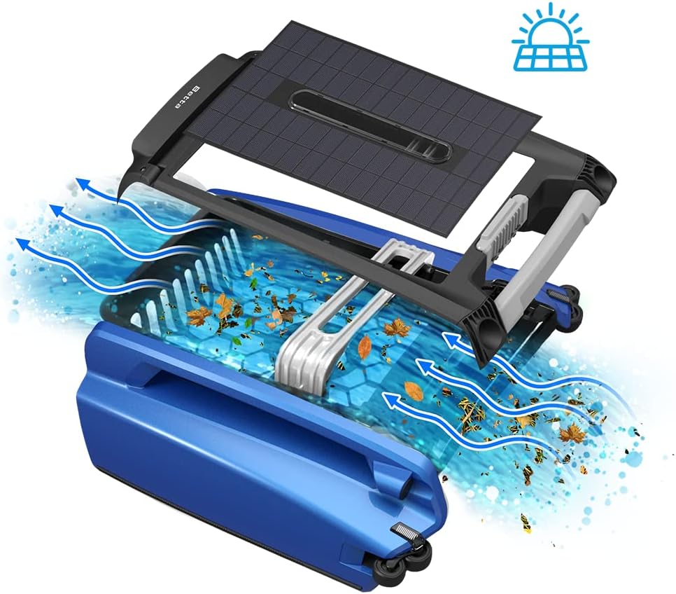Betta SE Solar Powered Automatic Robotic Pool Surface Skimmer Cleaner with 24/7 Continuous Cleaning Battery Power and Re-Engineered Twin Salt Chlorine Tolerant Motors (White)