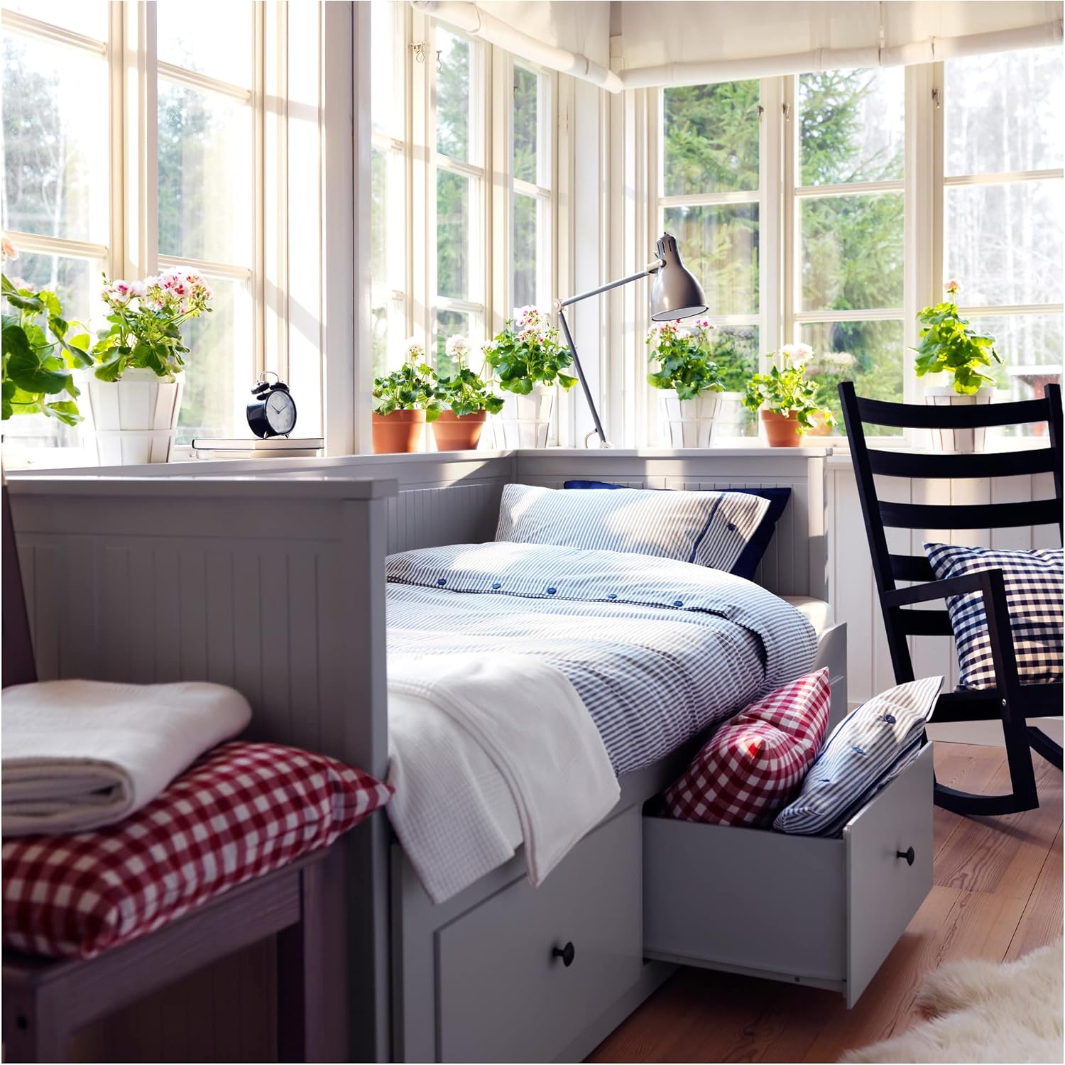 IKEA HEMNES Day-Bed w 3 Drawers/2 mattresses, 80x200 cm, Grey/Vannareid Extra Firm
