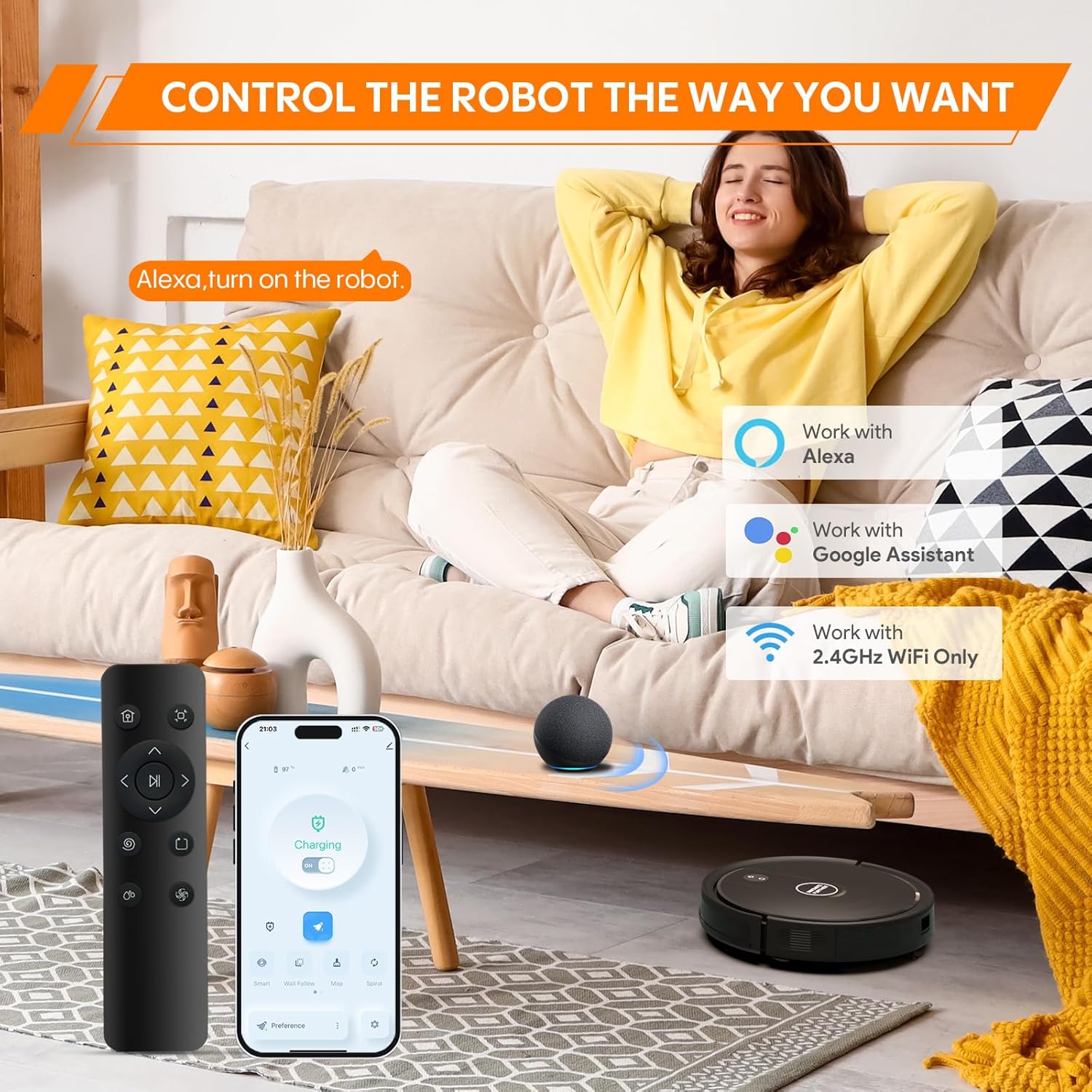 Robot Vacuum and Mop Combo : 3-in-1 Robotic Vacuum Cleaner, 2.87
