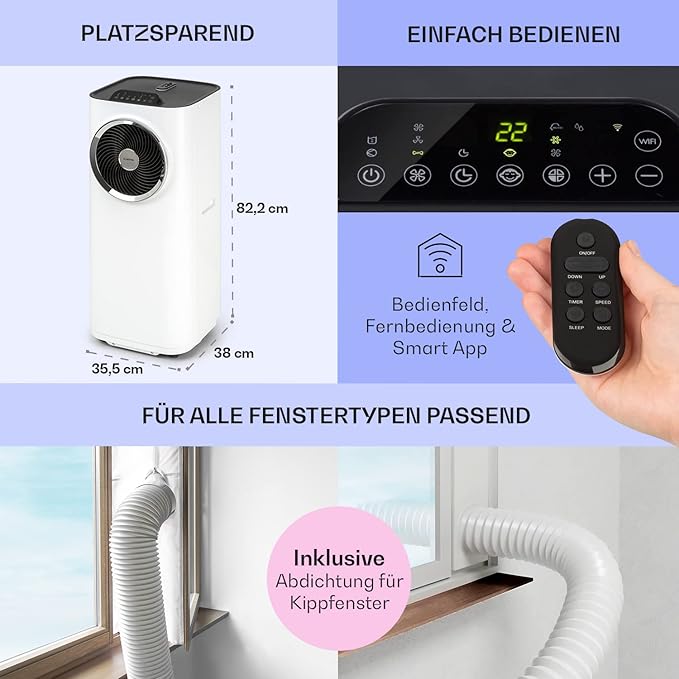 Klarstein portable air conditioner with exhaust pipe, 5-in-1 air conditioner(white)