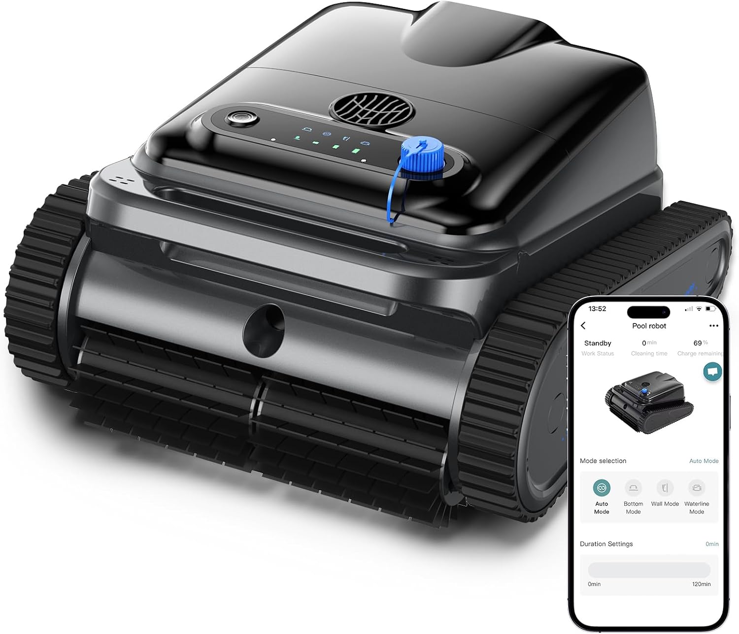 Y50S Robotic Pool Cleaner, Upgraded Motor, Powerful Wall-Climbing with Scrubber Brushes, Smart Path Navigation, Cordless Pool Vacuum for Inground Pools up to 2000 Sq.ft (Blue)